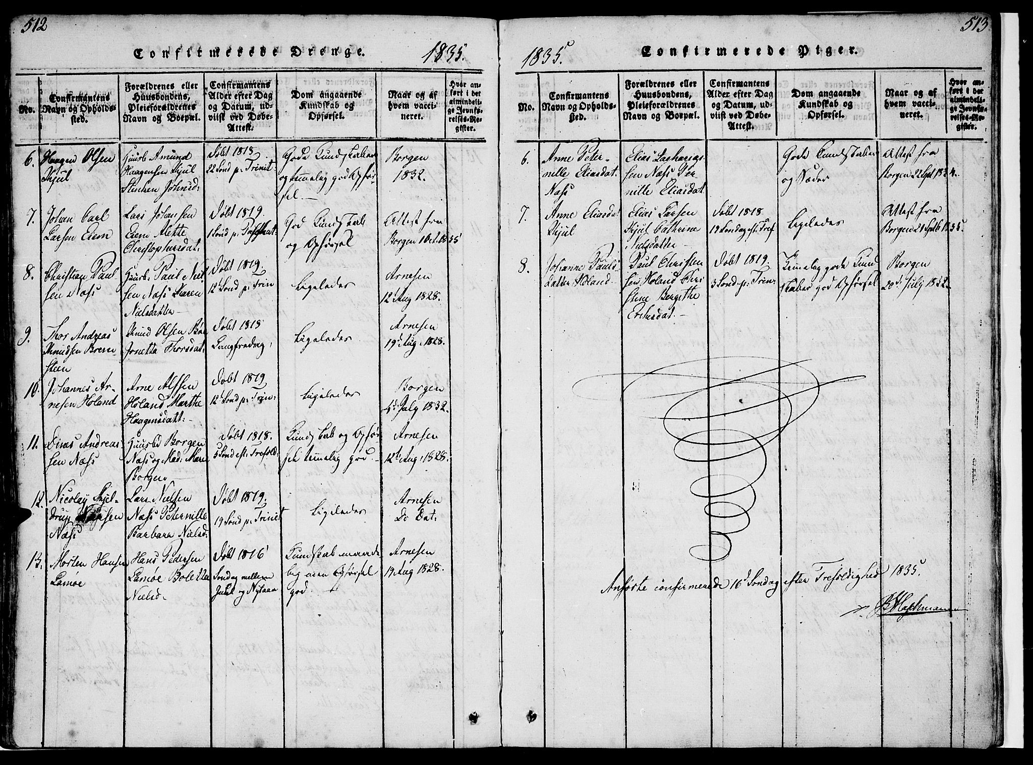 Ministerialprotokoller, klokkerbøker og fødselsregistre - Nordland, AV/SAT-A-1459/816/L0239: Parish register (official) no. 816A05, 1820-1845, p. 512-513