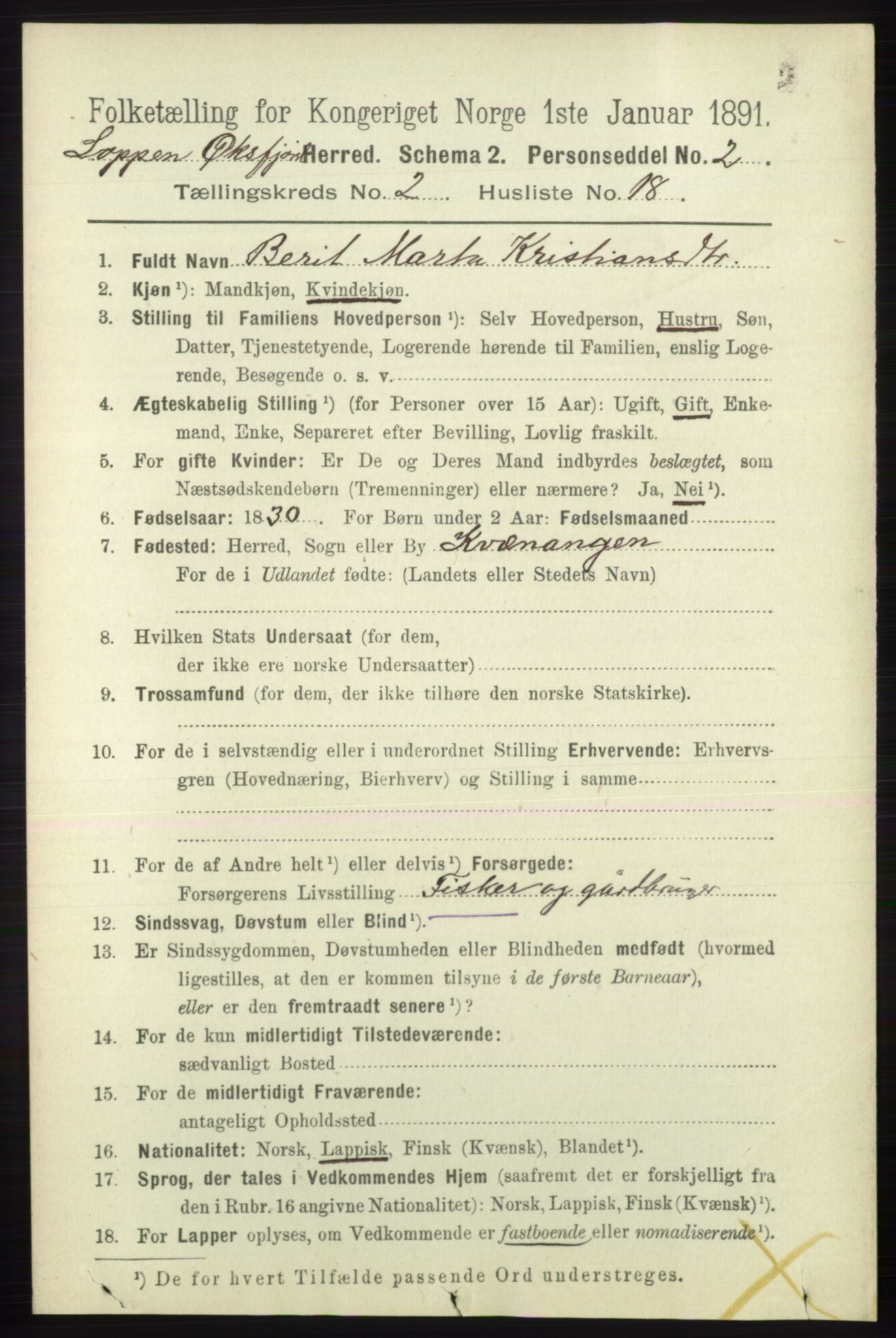 RA, 1891 census for 2014 Loppa, 1891, p. 476