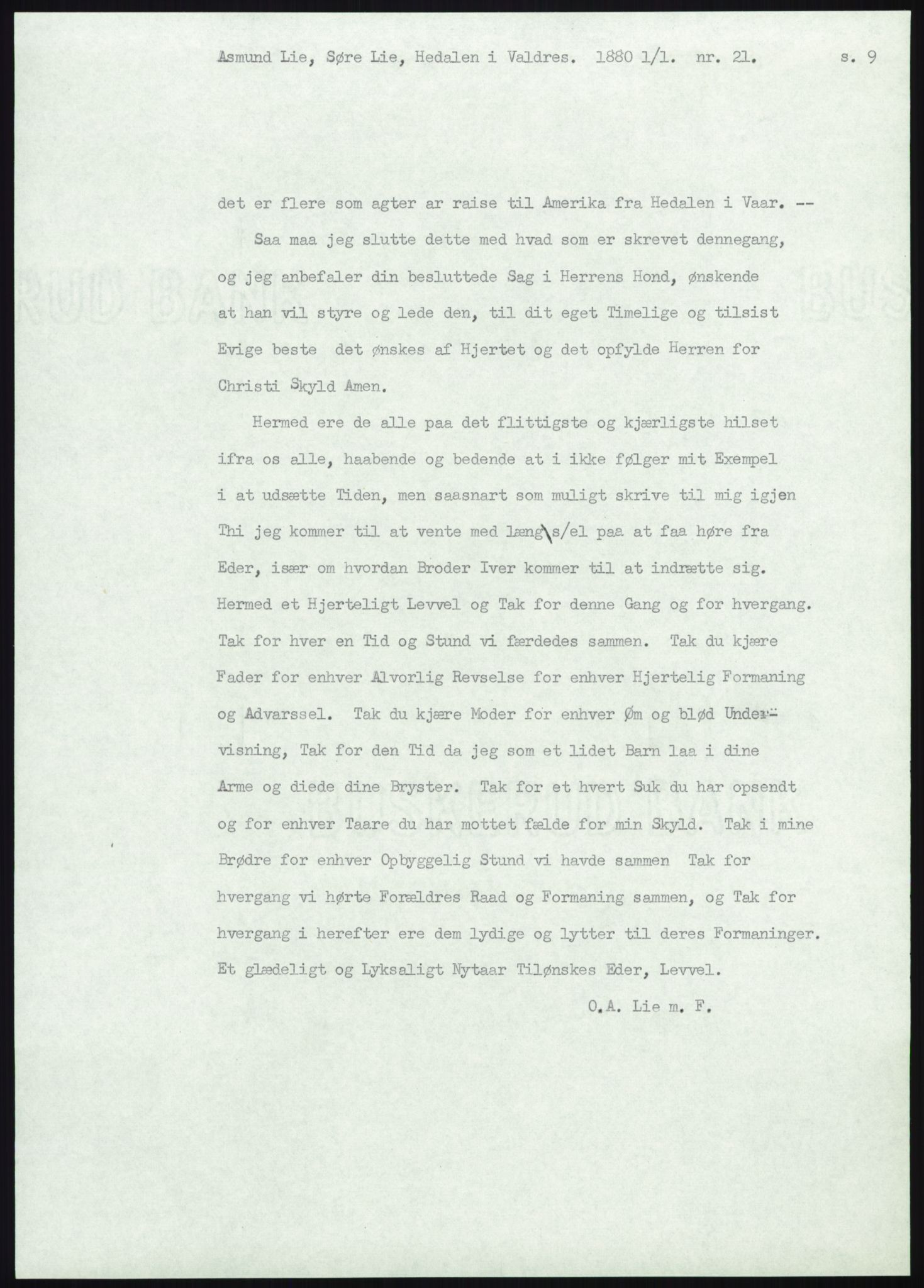 Samlinger til kildeutgivelse, Amerikabrevene, AV/RA-EA-4057/F/L0012: Innlån fra Oppland: Lie (brevnr 1-78), 1838-1914, p. 263