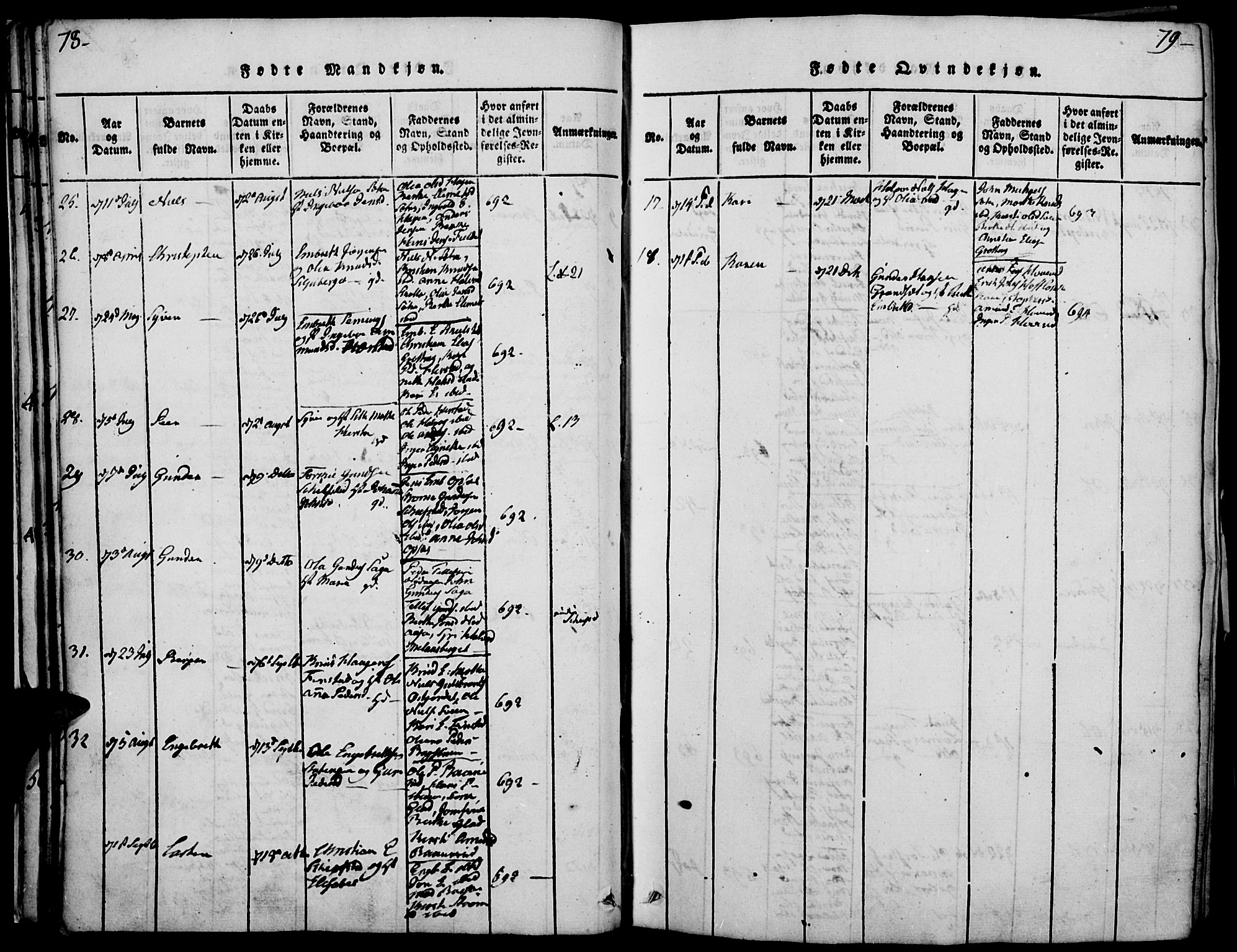 Elverum prestekontor, AV/SAH-PREST-044/H/Ha/Haa/L0007: Parish register (official) no. 7, 1815-1830, p. 78-79