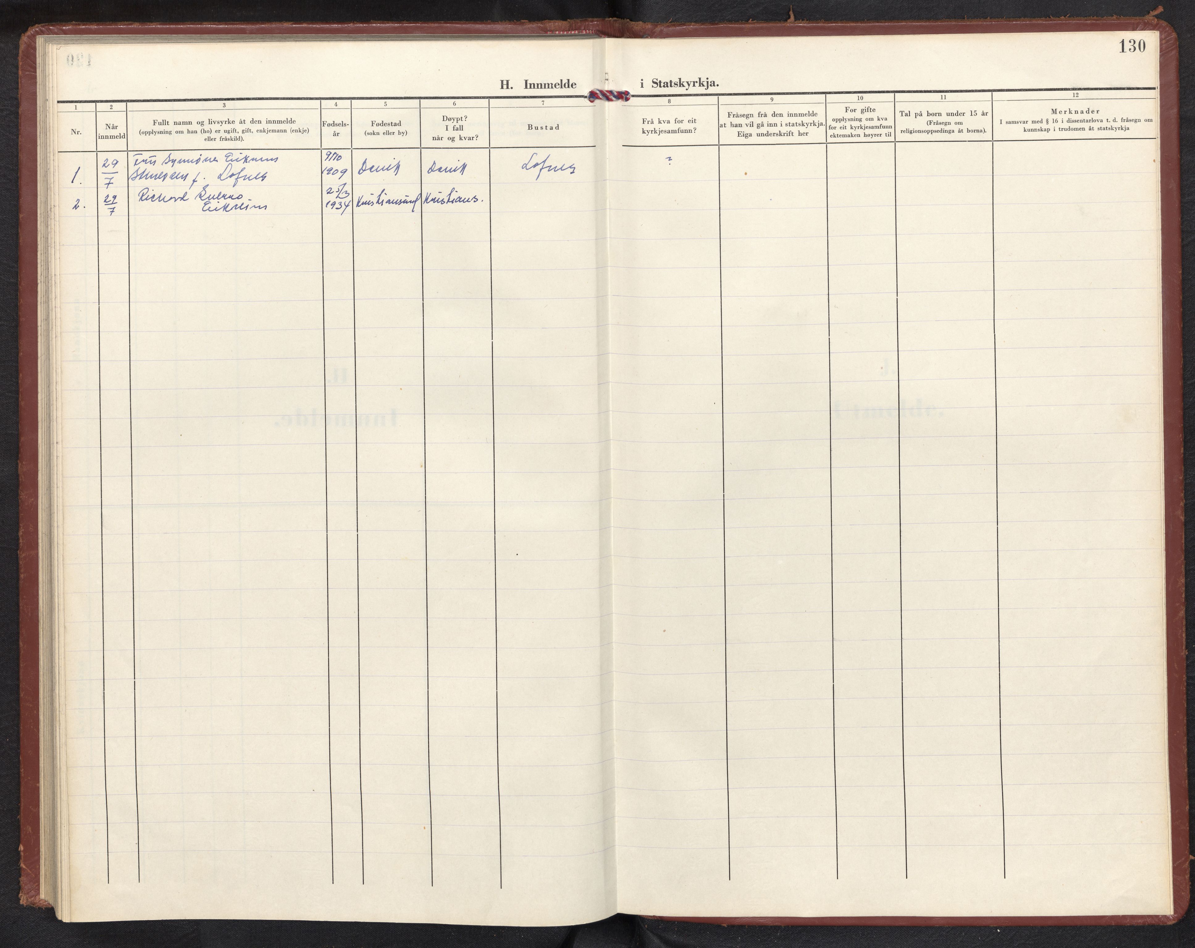 Davik sokneprestembete, SAB/A-79701/H/Haa/Haad/L0004: Parish register (official) no. D 4, 1952-1964, p. 129b-130a