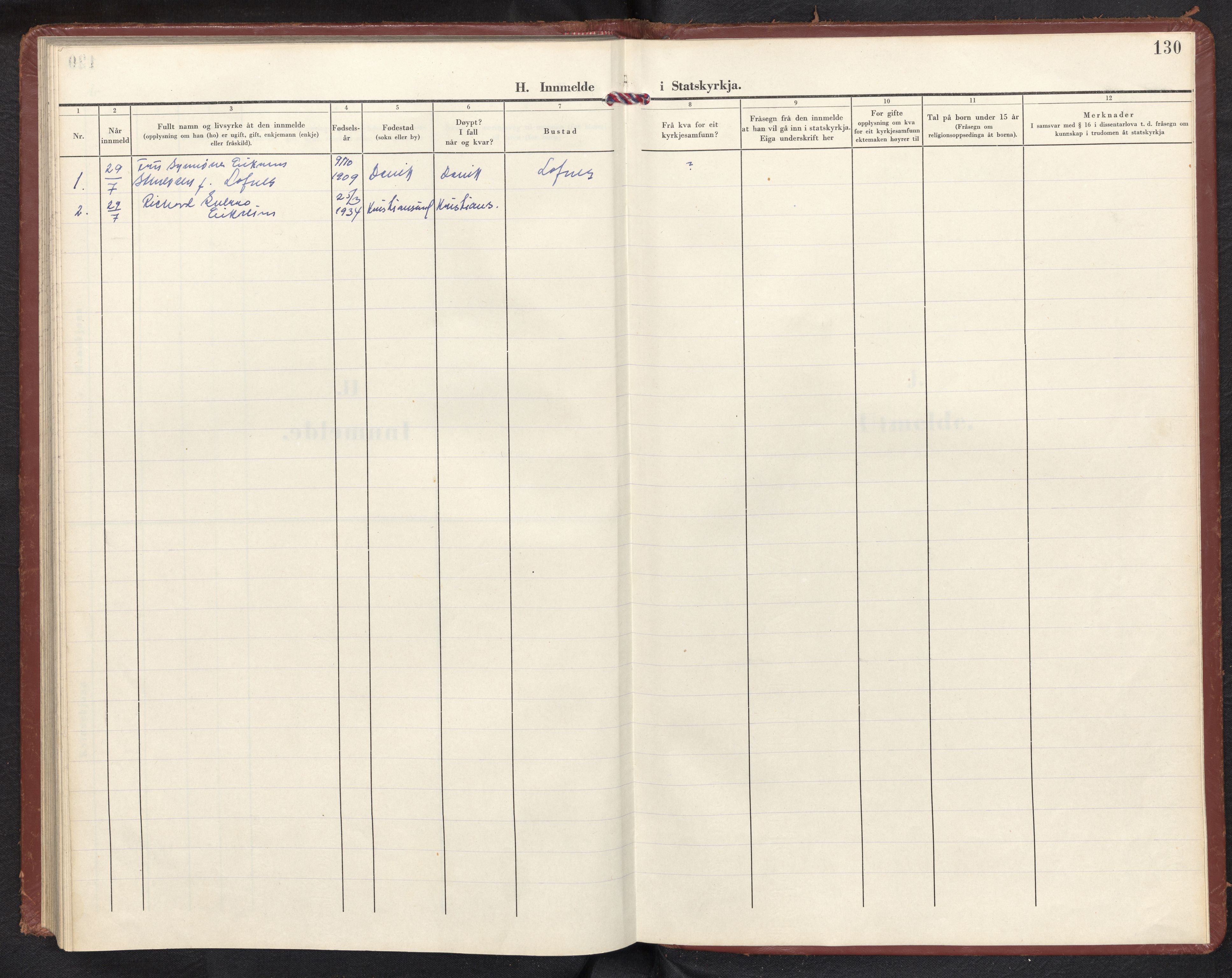 Davik sokneprestembete, AV/SAB-A-79701/H/Haa/Haad/L0004: Parish register (official) no. D 4, 1952-1964, p. 129b-130a