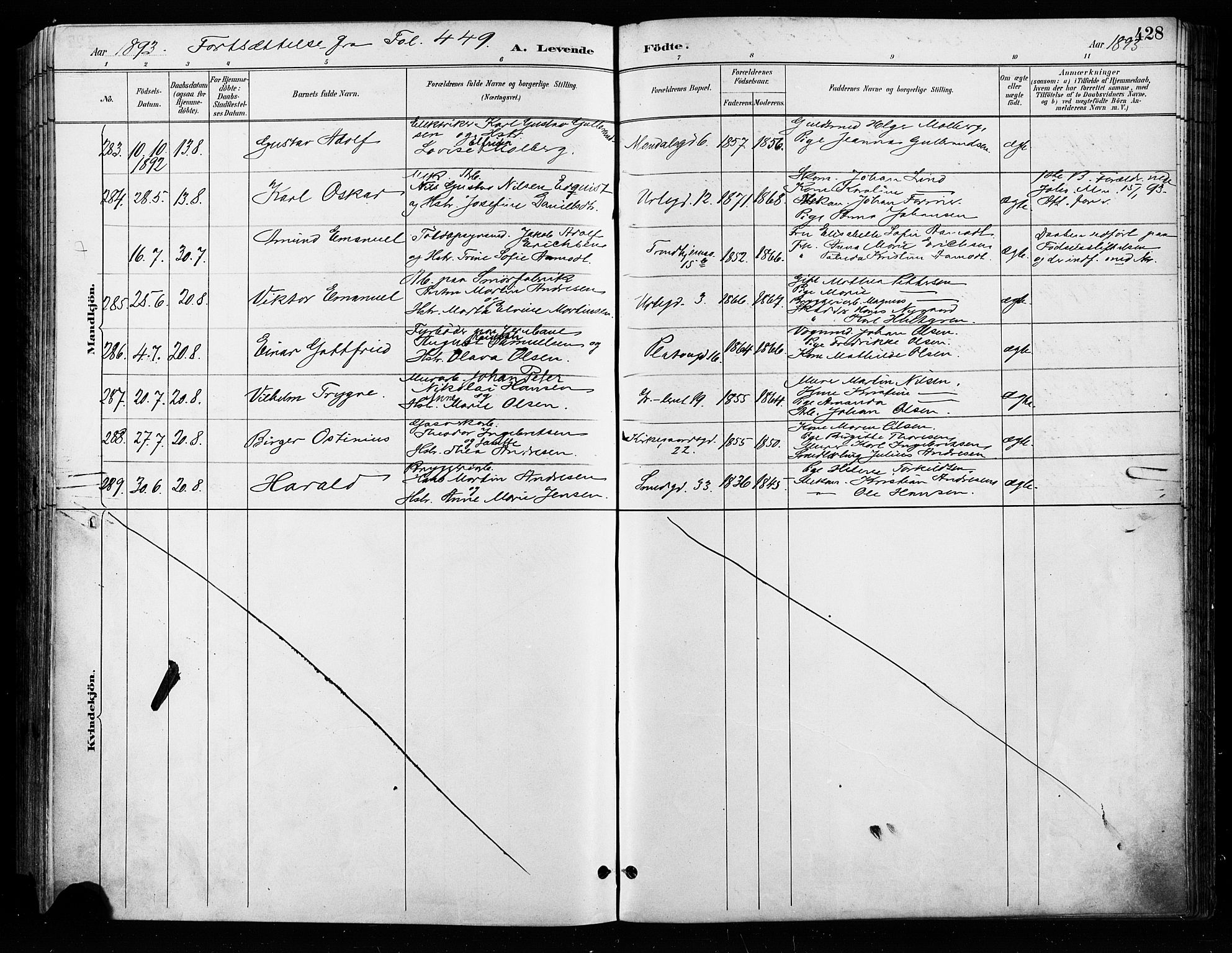 Grønland prestekontor Kirkebøker, AV/SAO-A-10848/F/Fa/L0009: Parish register (official) no. 9, 1888-1893, p. 428