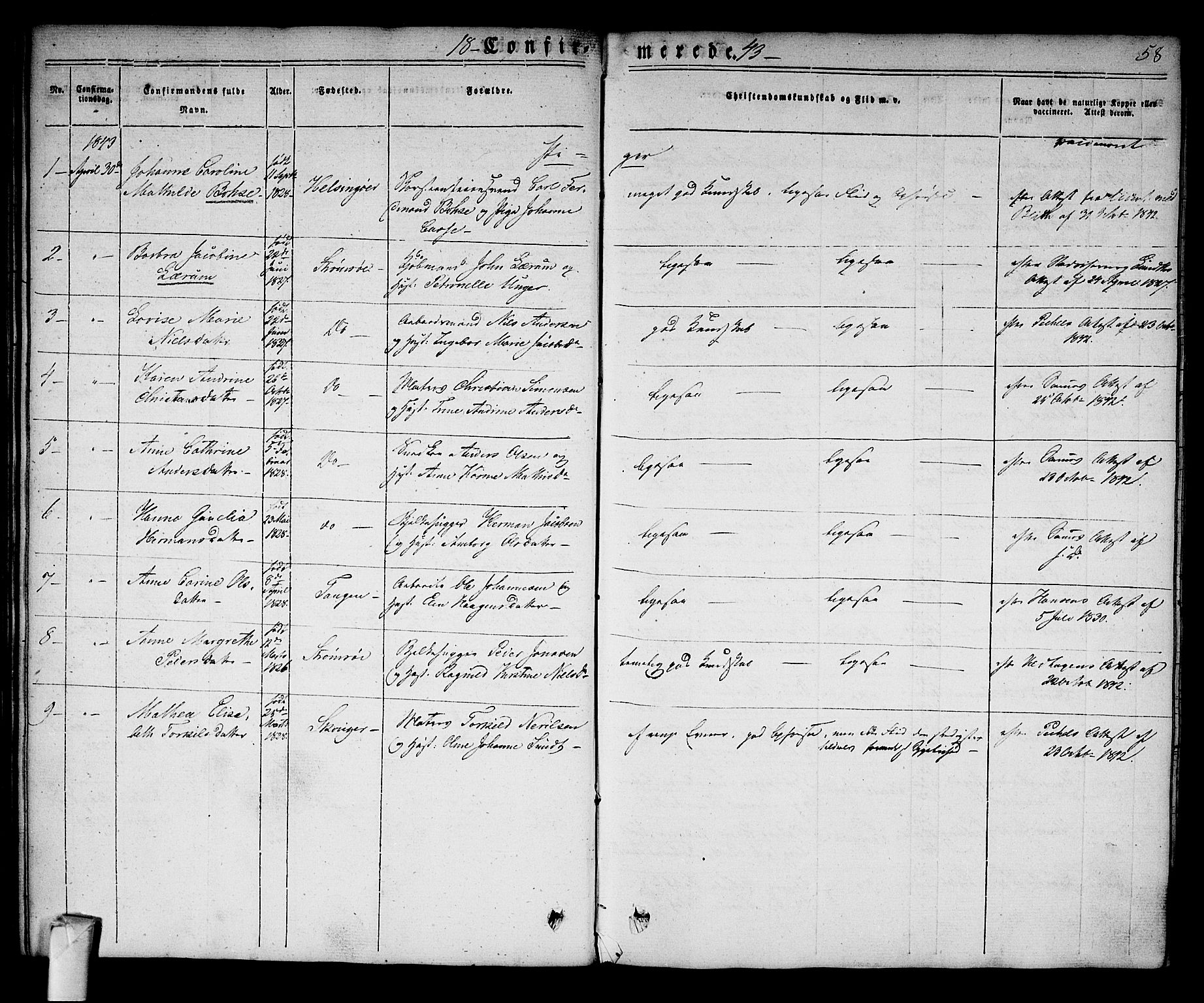 Strømsø kirkebøker, AV/SAKO-A-246/F/Fa/L0013: Parish register (official) no. I 13, 1830-1847, p. 58