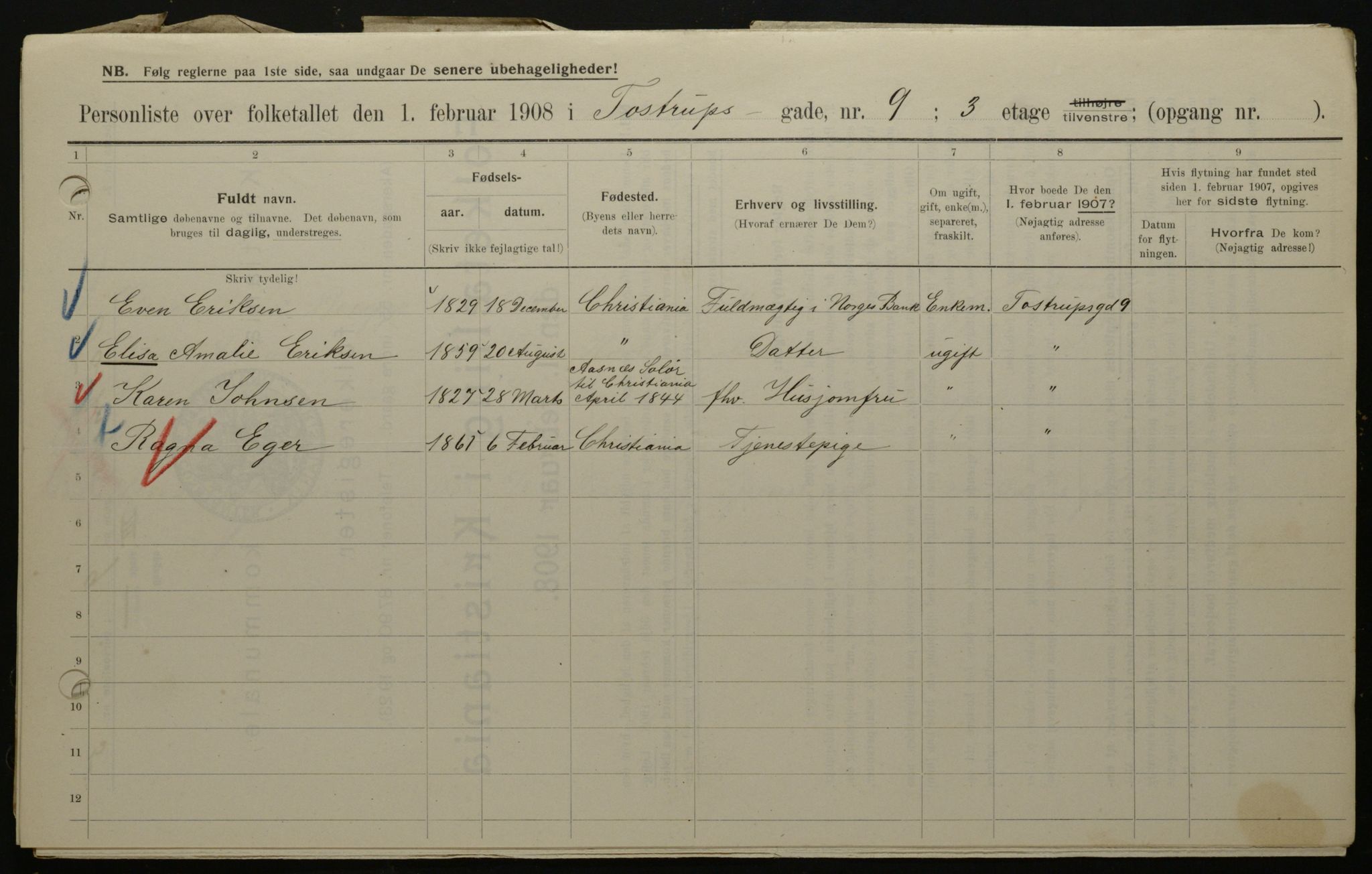 OBA, Municipal Census 1908 for Kristiania, 1908, p. 103676