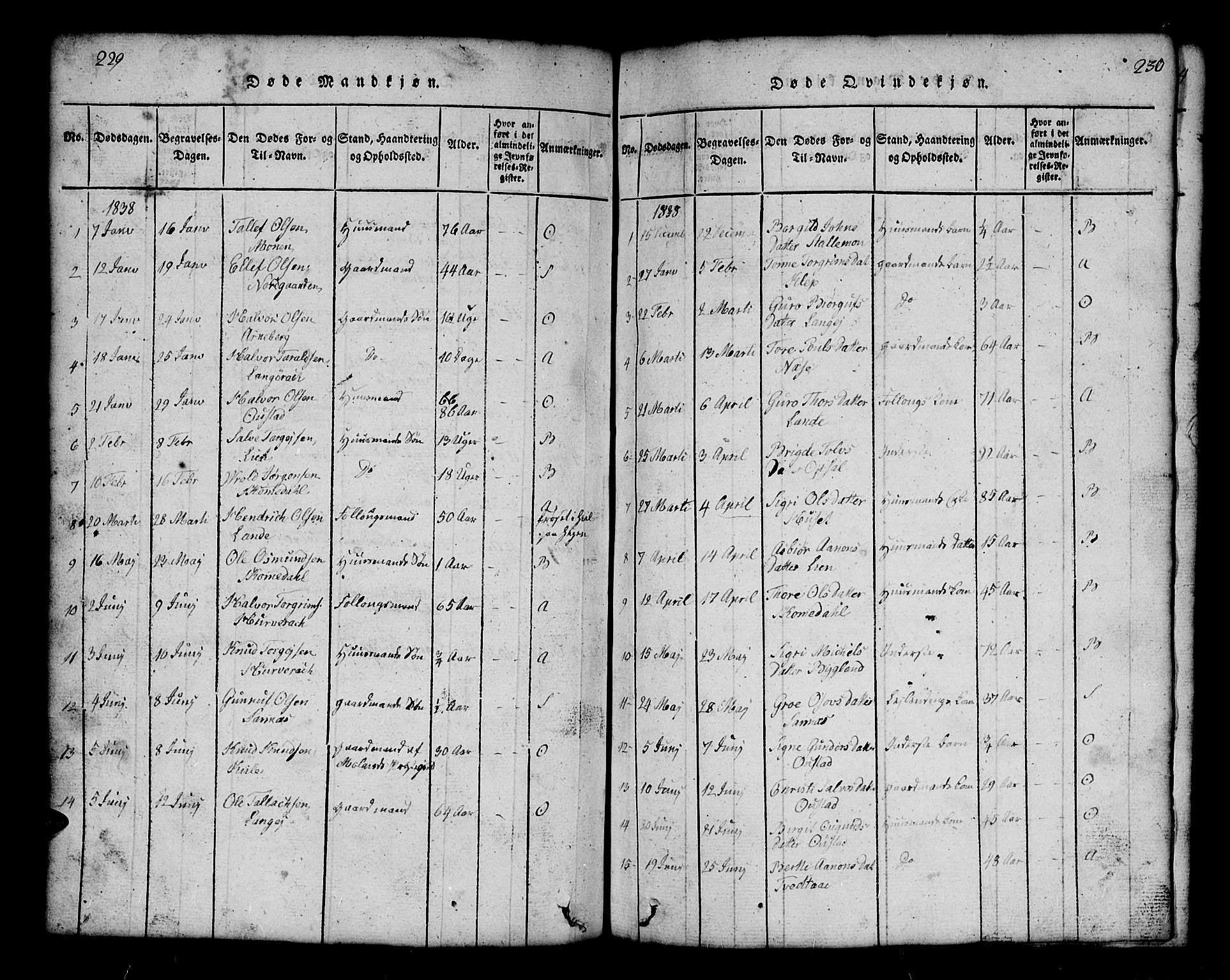Bygland sokneprestkontor, SAK/1111-0006/F/Fb/Fbb/L0001: Parish register (copy) no. B 1, 1816-1843, p. 230-231