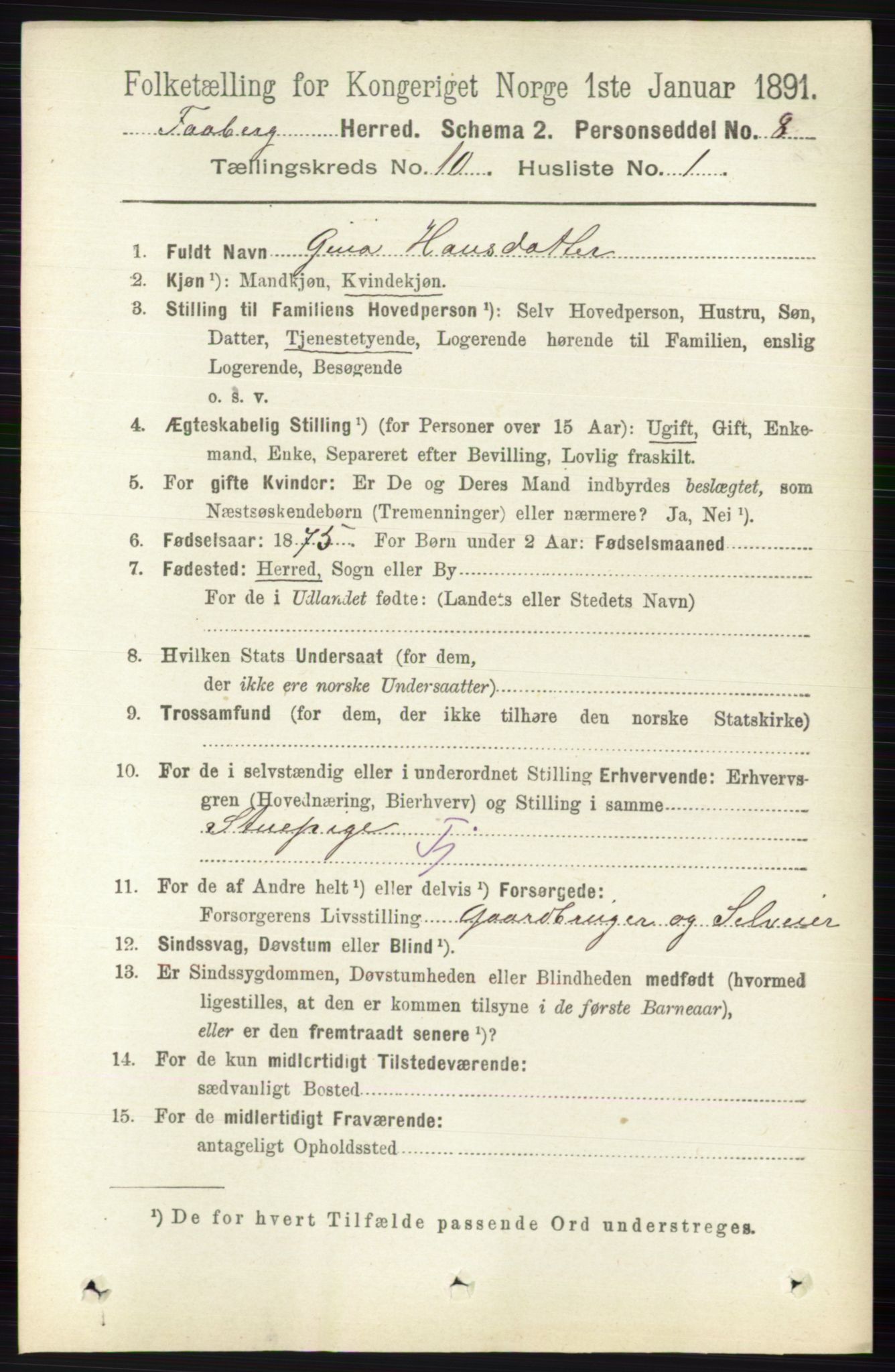 RA, 1891 census for 0524 Fåberg, 1891, p. 4113