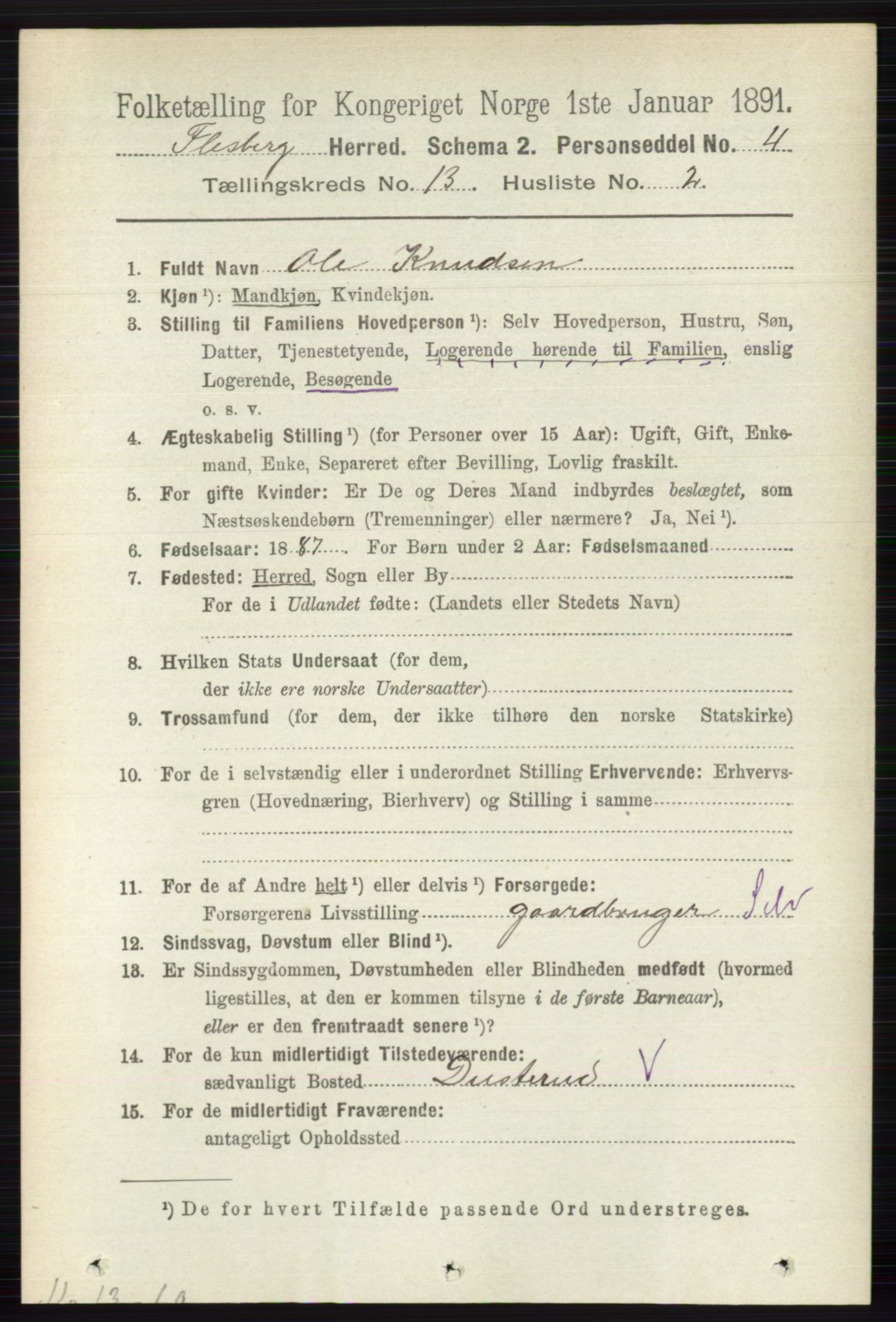 RA, 1891 census for 0631 Flesberg, 1891, p. 2231