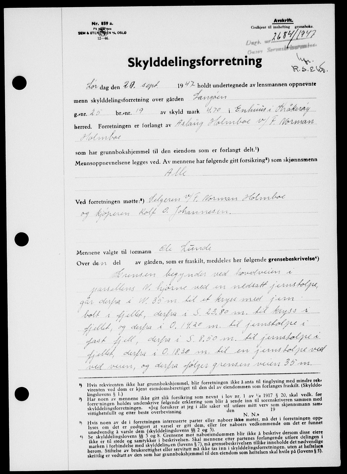 Onsøy sorenskriveri, SAO/A-10474/G/Ga/Gab/L0021: Mortgage book no. II A-21, 1947-1947, Diary no: : 2684/1947