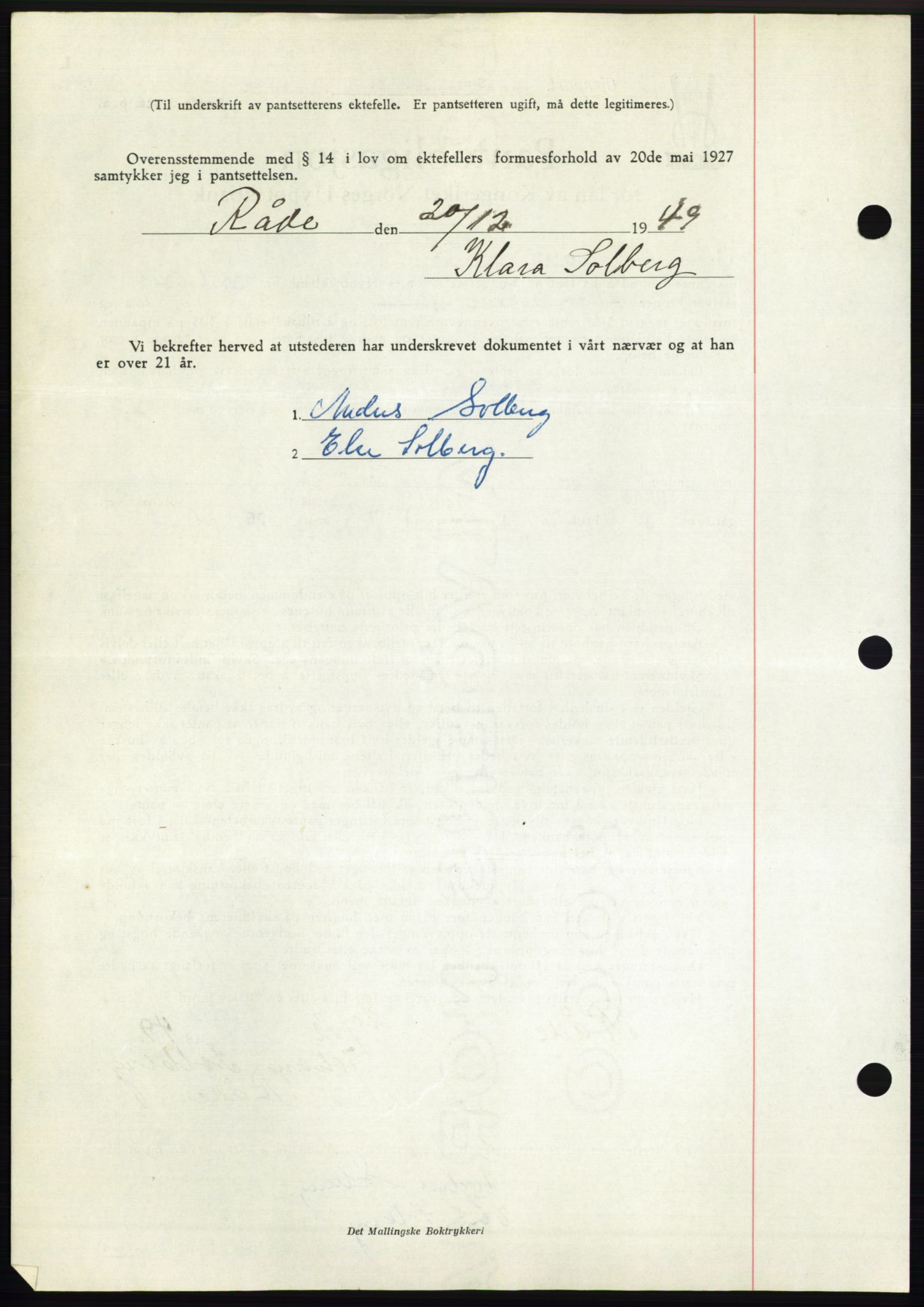 Moss sorenskriveri, SAO/A-10168: Mortgage book no. B23, 1949-1950, Diary no: : 4157/1949