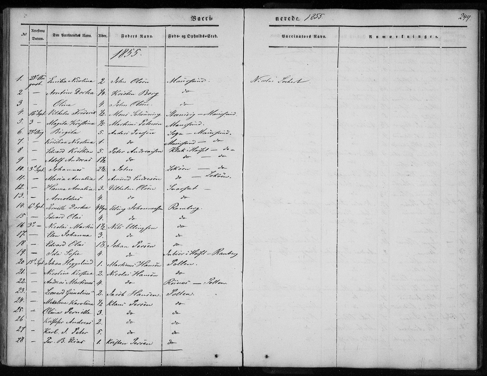 Ministerialprotokoller, klokkerbøker og fødselsregistre - Nordland, AV/SAT-A-1459/891/L1299: Parish register (official) no. 891A04, 1841-1856, p. 249