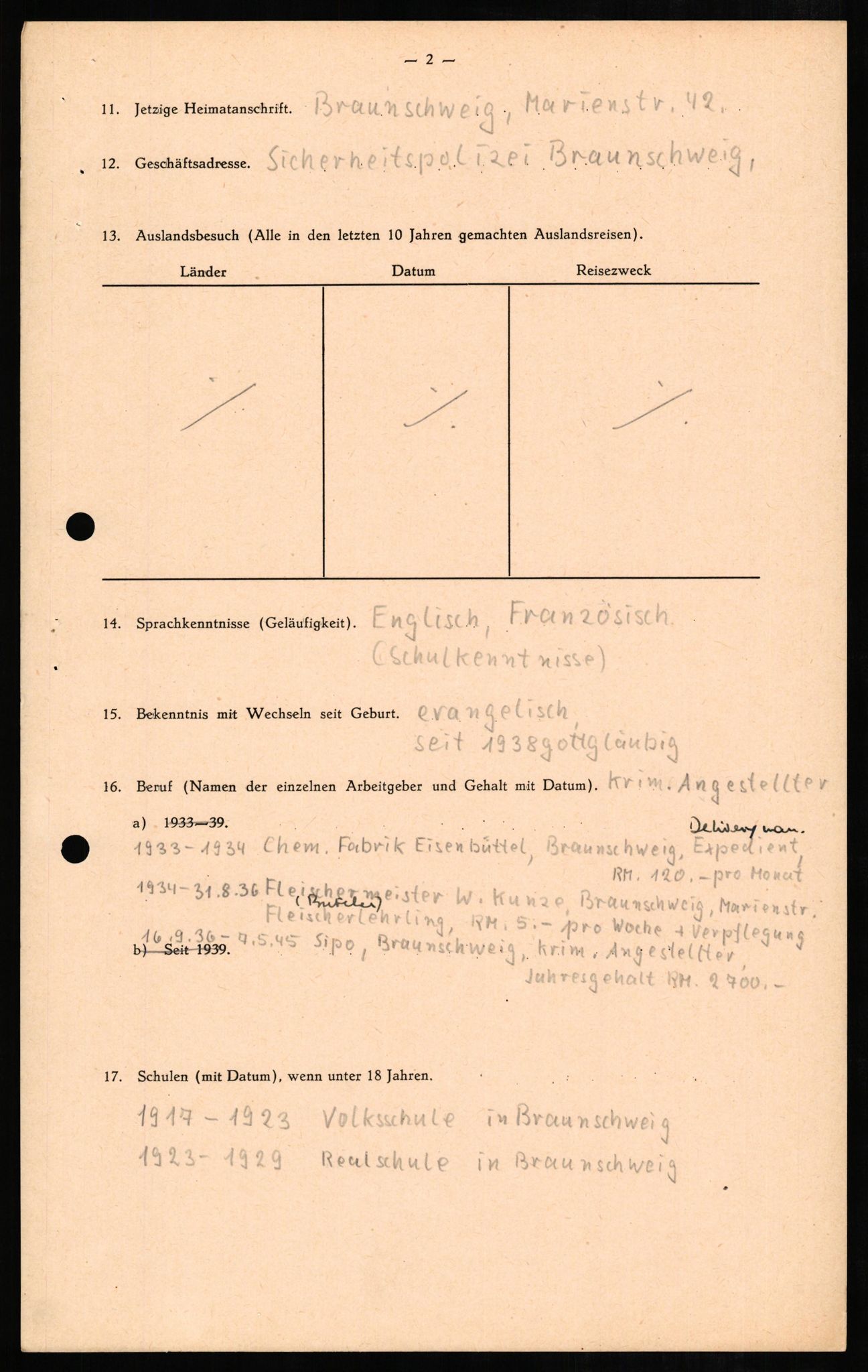 Forsvaret, Forsvarets overkommando II, AV/RA-RAFA-3915/D/Db/L0008: CI Questionaires. Tyske okkupasjonsstyrker i Norge. Tyskere., 1945-1946, p. 333