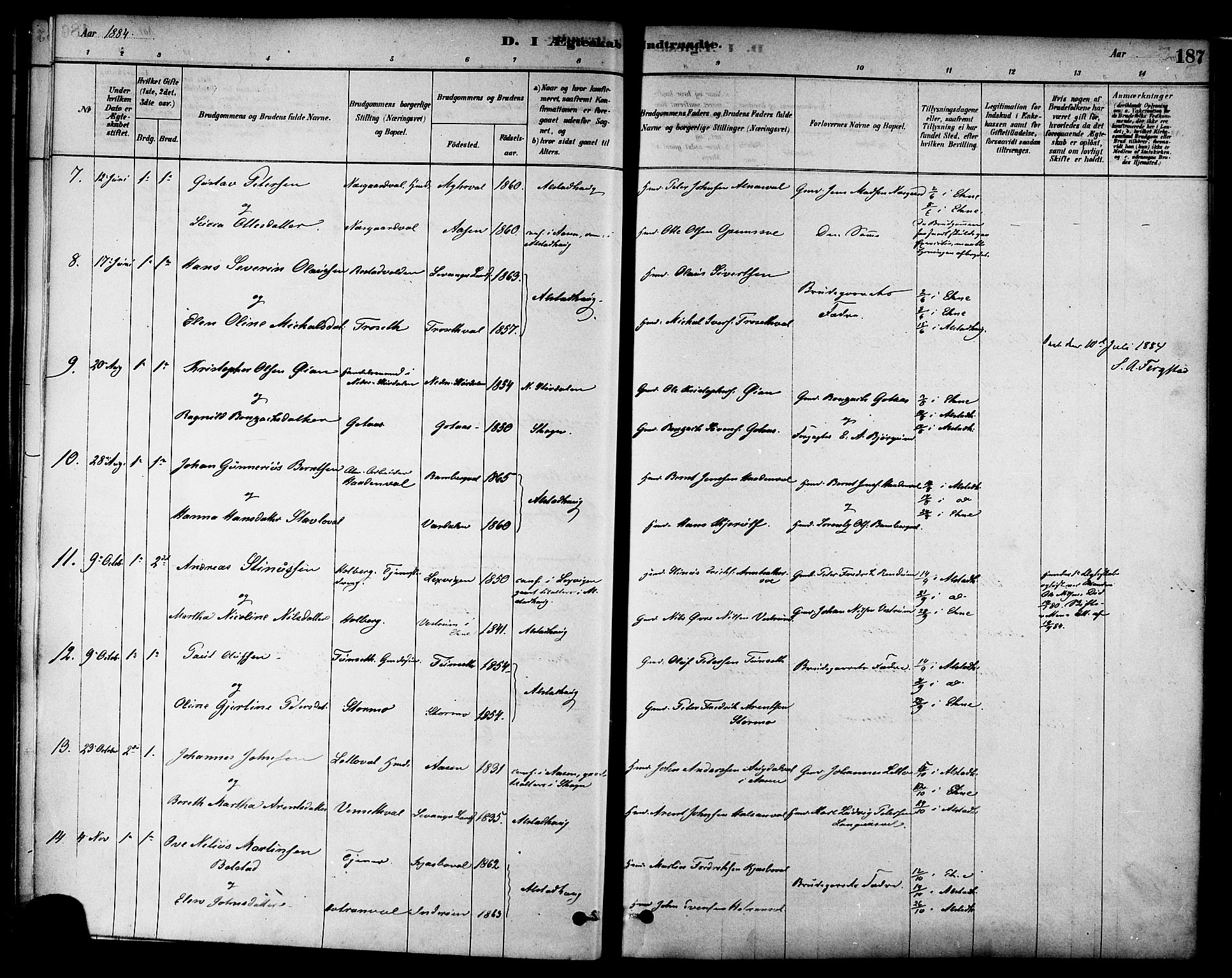Ministerialprotokoller, klokkerbøker og fødselsregistre - Nord-Trøndelag, SAT/A-1458/717/L0159: Parish register (official) no. 717A09, 1878-1898, p. 187
