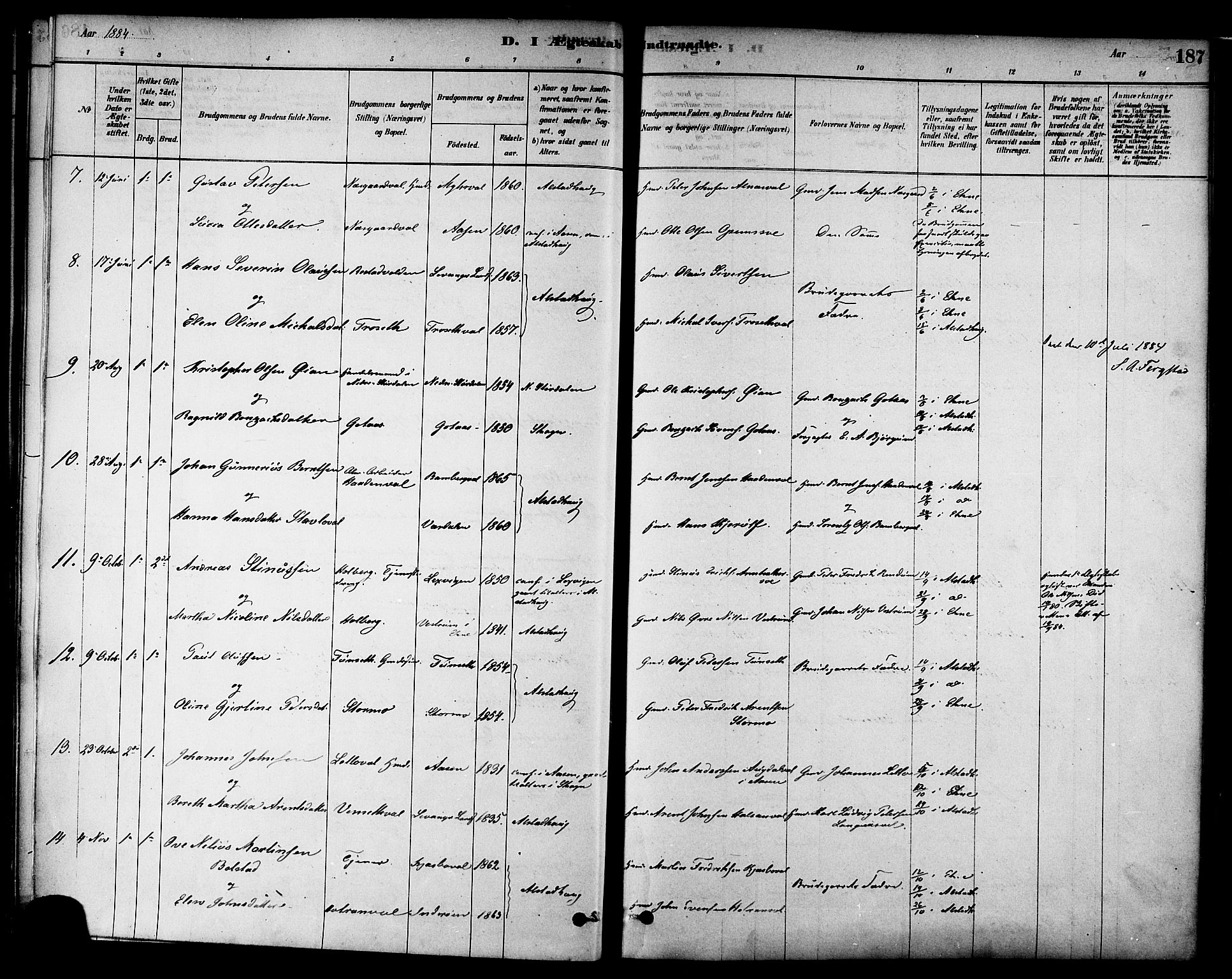 Ministerialprotokoller, klokkerbøker og fødselsregistre - Nord-Trøndelag, AV/SAT-A-1458/717/L0159: Parish register (official) no. 717A09, 1878-1898, p. 187