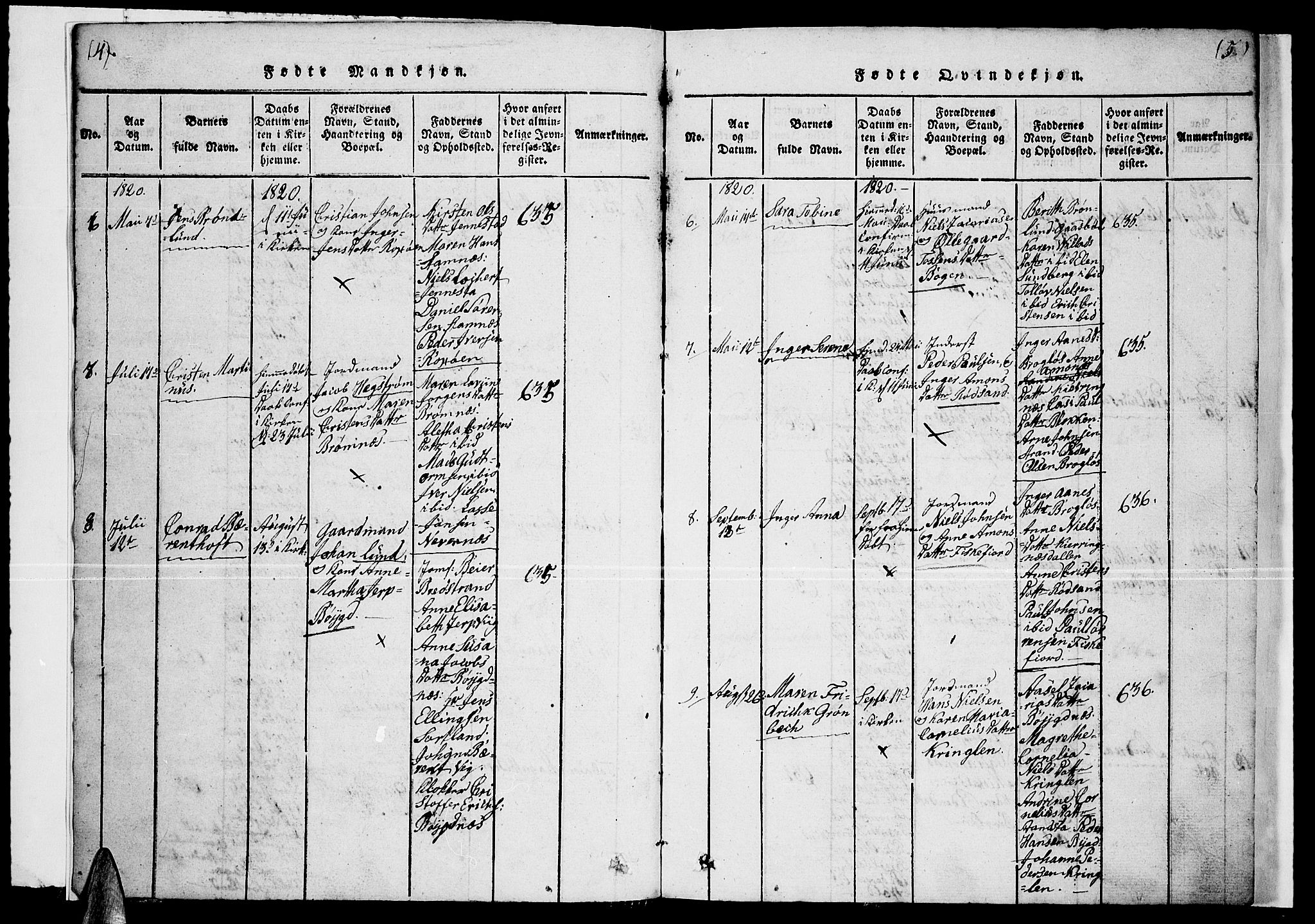 Ministerialprotokoller, klokkerbøker og fødselsregistre - Nordland, AV/SAT-A-1459/888/L1263: Parish register (copy) no. 888C02 /1, 1820-1850, p. 4-5