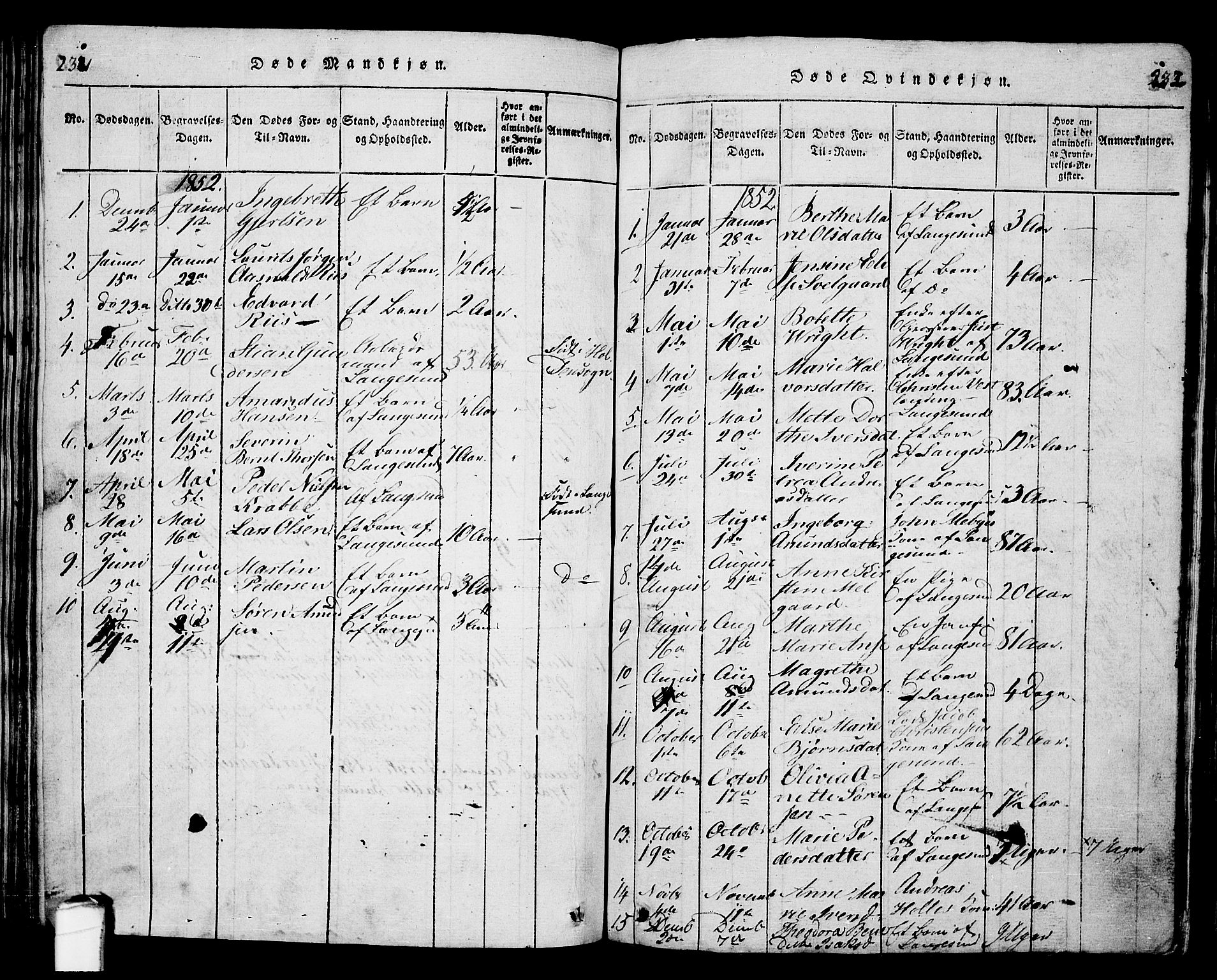 Langesund kirkebøker, SAKO/A-280/G/Ga/L0003: Parish register (copy) no. 3, 1815-1858, p. 231-232