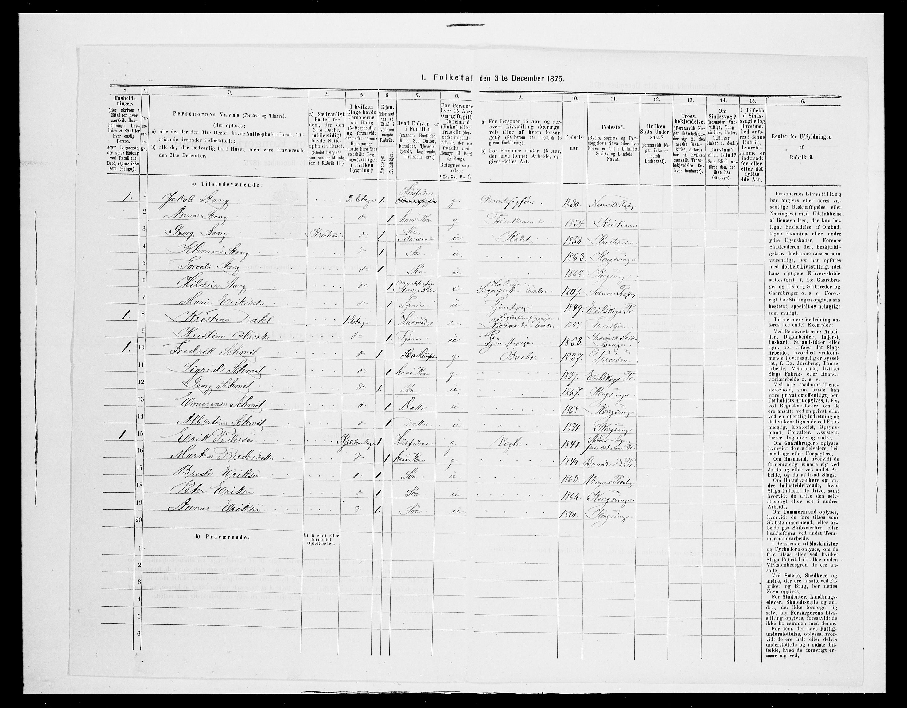 SAH, 1875 census for 0402B Vinger/Kongsvinger, 1875, p. 13