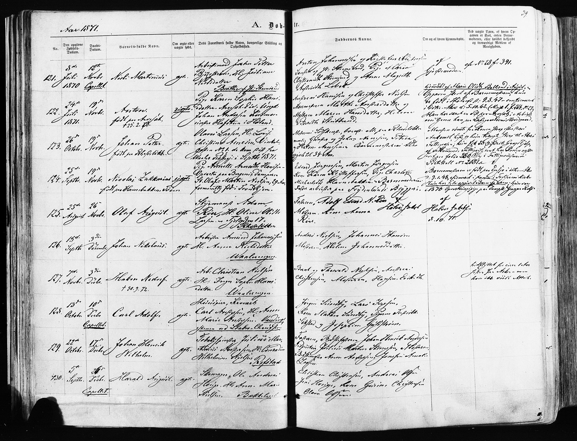 Østre Aker prestekontor Kirkebøker, SAO/A-10840/F/Fa/L0003: Parish register (official) no. I 3, 1869-1875, p. 39
