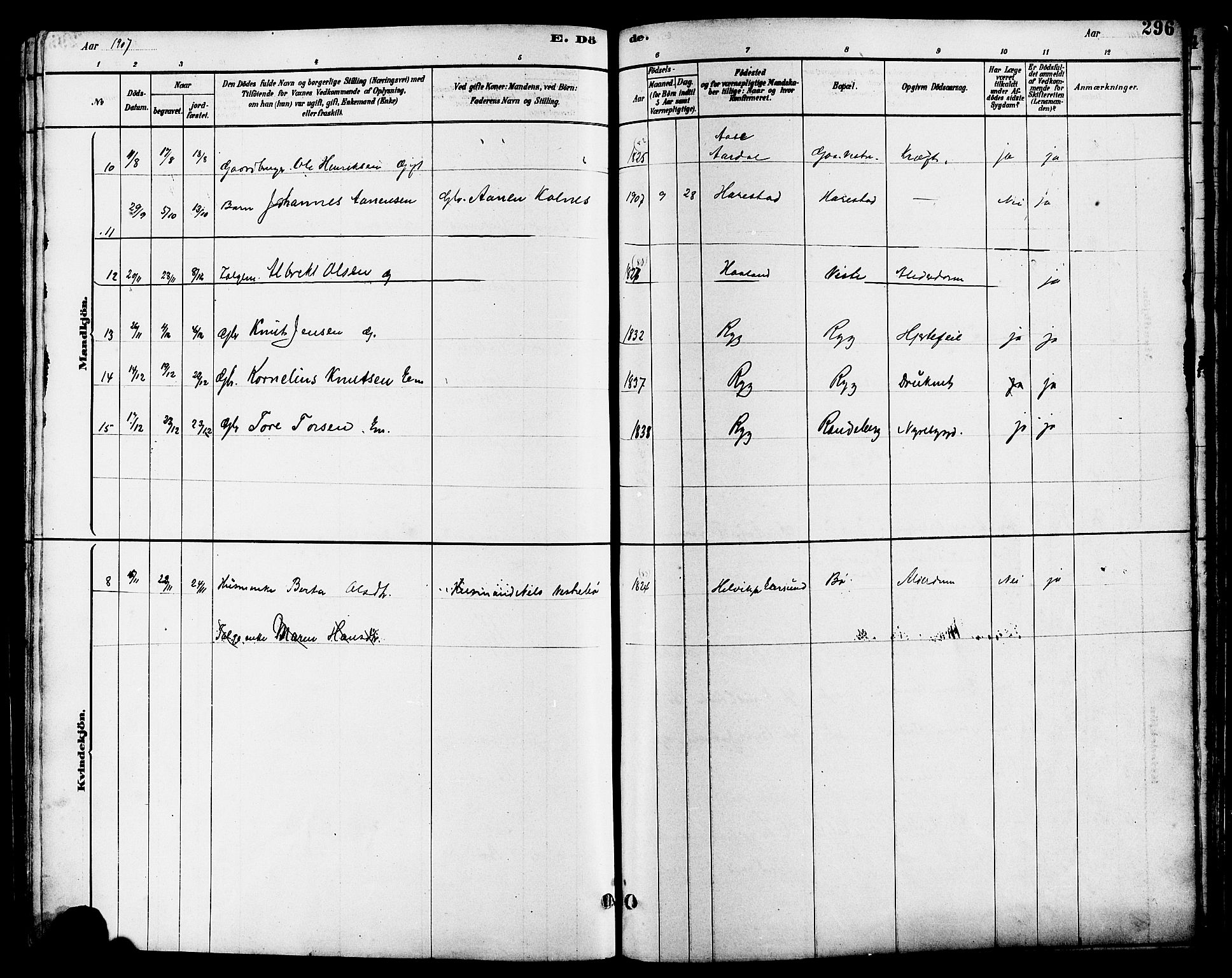 Hetland sokneprestkontor, SAST/A-101826/30/30BB/L0006: Parish register (copy) no. B 6, 1878-1921, p. 296