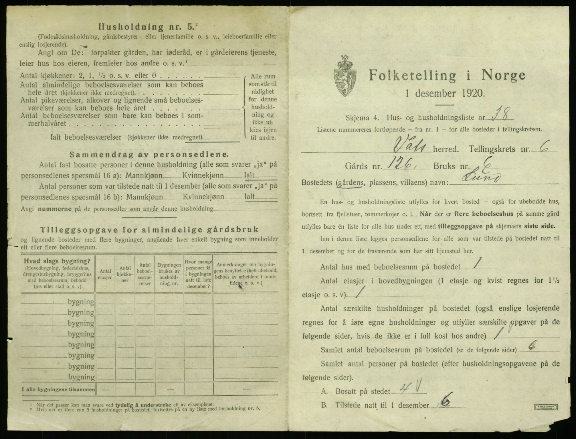 SAST, 1920 census for Vats, 1920, p. 501