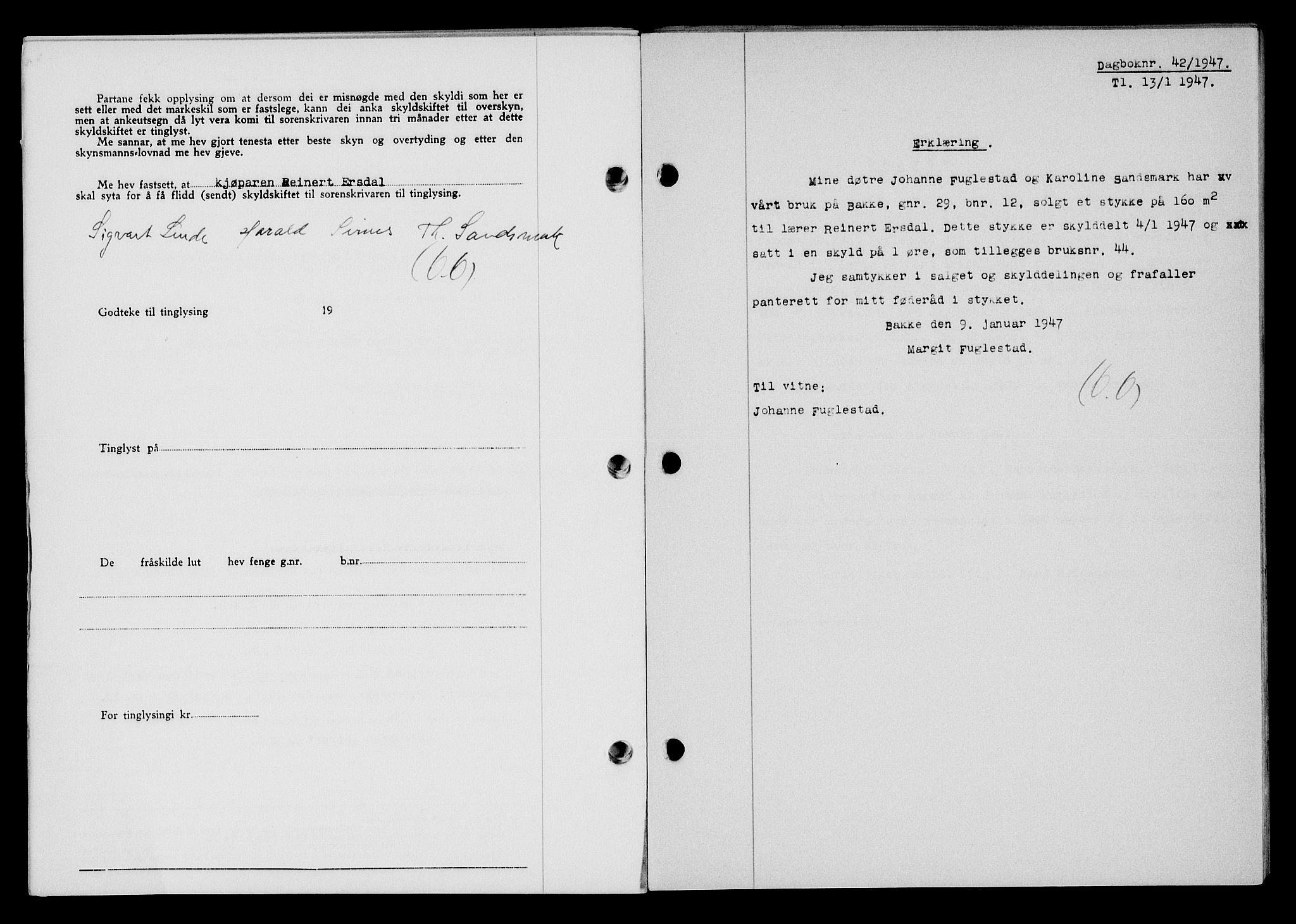 Flekkefjord sorenskriveri, AV/SAK-1221-0001/G/Gb/Gba/L0061: Mortgage book no. A-9, 1946-1947, Diary no: : 42/1947