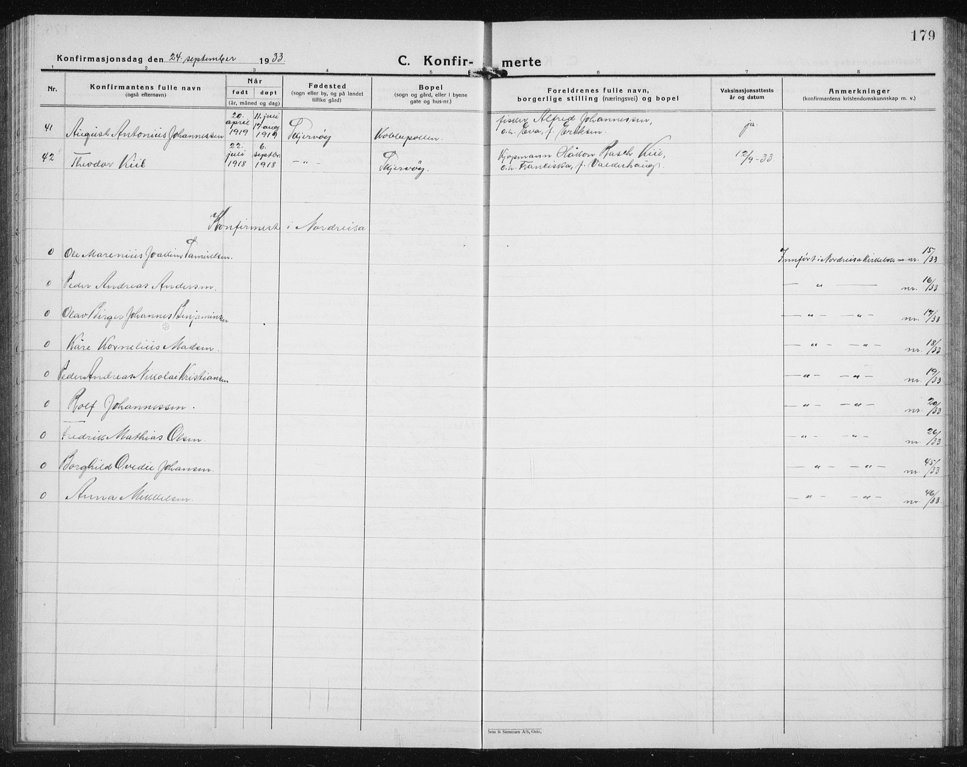 Skjervøy sokneprestkontor, AV/SATØ-S-1300/H/Ha/Hab/L0010klokker: Parish register (copy) no. 10, 1927-1941, p. 179