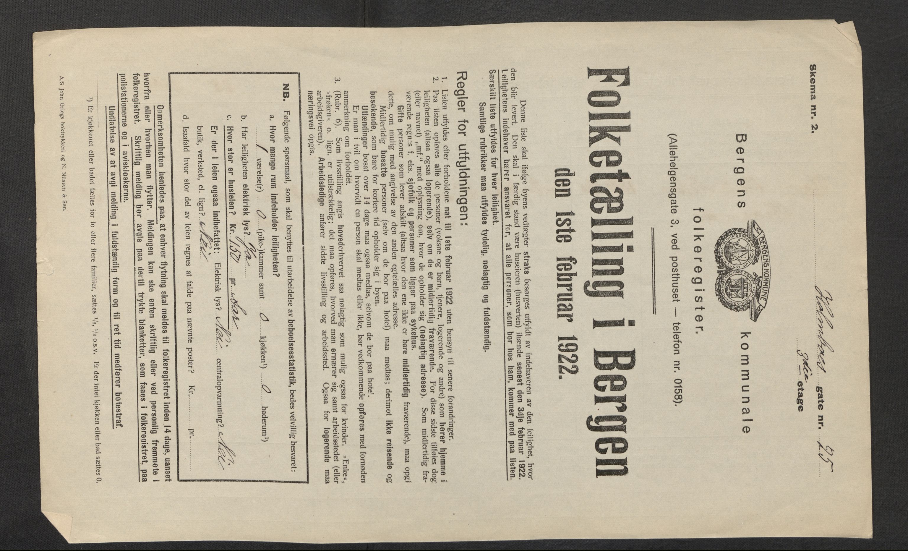 SAB, Municipal Census 1922 for Bergen, 1922, p. 12922