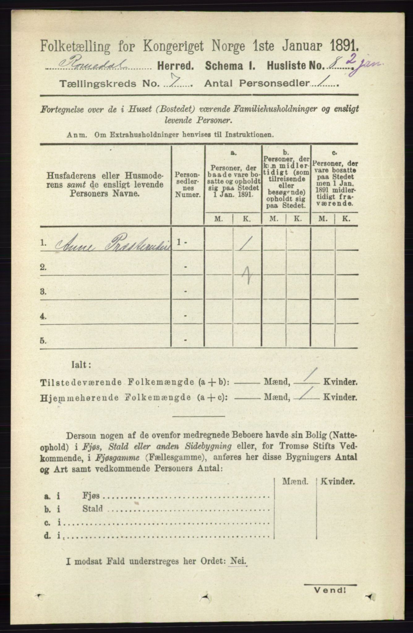 RA, 1891 census for 0416 Romedal, 1891, p. 3488