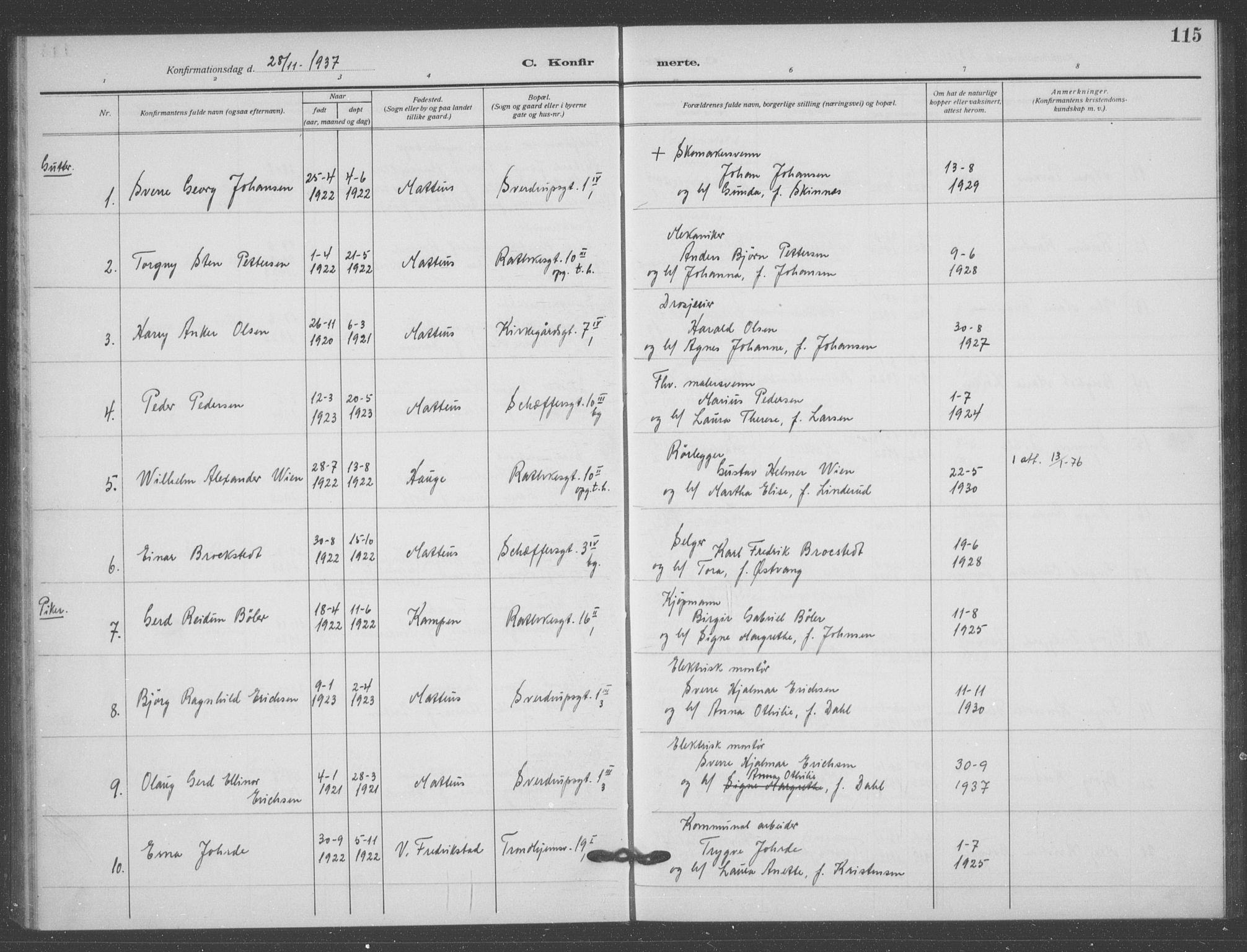 Matteus prestekontor Kirkebøker, AV/SAO-A-10870/F/Fa/L0002: Parish register (official) no. 2, 1917-1938, p. 115
