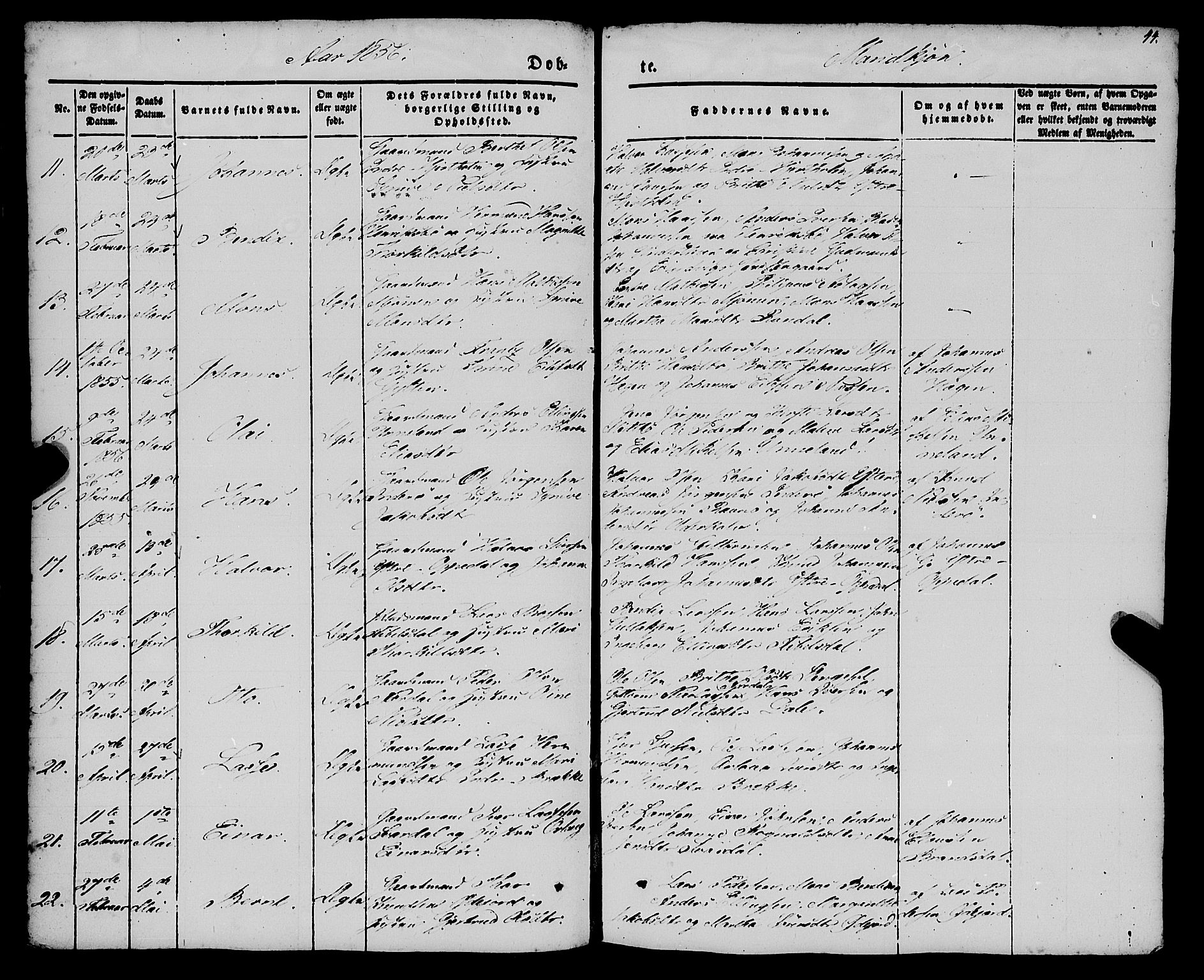 Gulen sokneprestembete, AV/SAB-A-80201/H/Haa/Haaa/L0021: Parish register (official) no. A 21, 1848-1858, p. 44