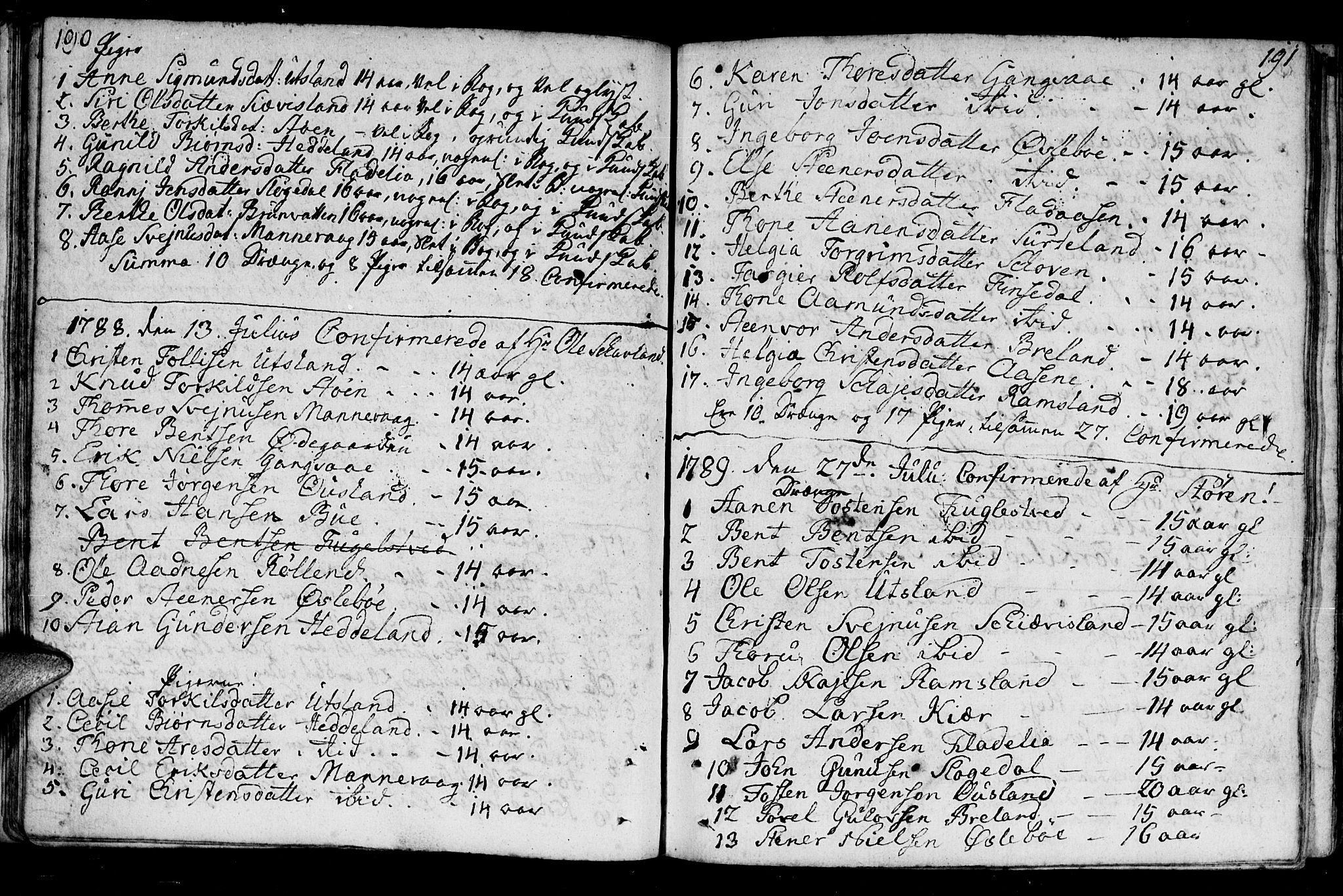 Holum sokneprestkontor, SAK/1111-0022/F/Fa/Fac/L0001: Parish register (official) no. A 1, 1773-1820, p. 190-191