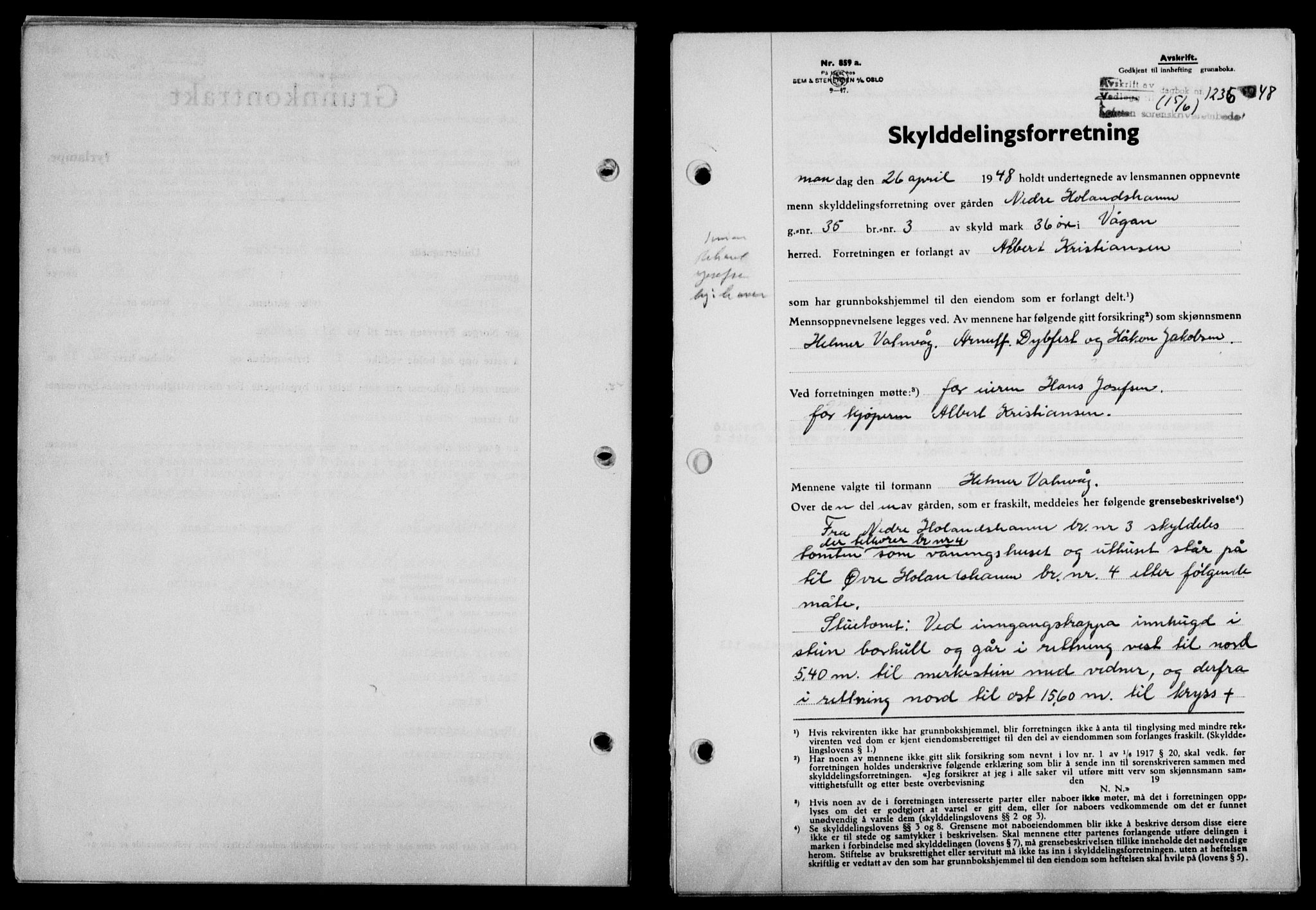 Lofoten sorenskriveri, SAT/A-0017/1/2/2C/L0018a: Mortgage book no. 18a, 1948-1948, Diary no: : 1235/1948