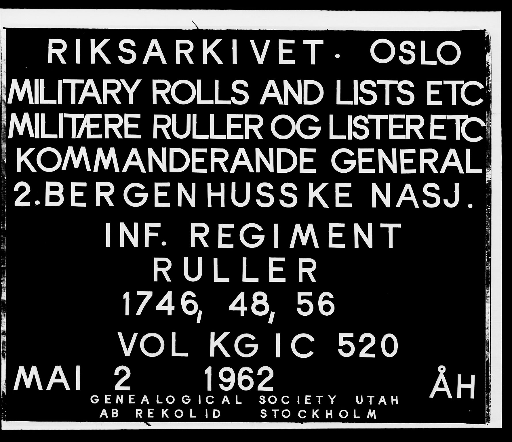 Kommanderende general (KG I) med Det norske krigsdirektorium, RA/EA-5419/E/Ea/L0520: 2. Bergenhusiske regiment, 1746-1756, p. 1