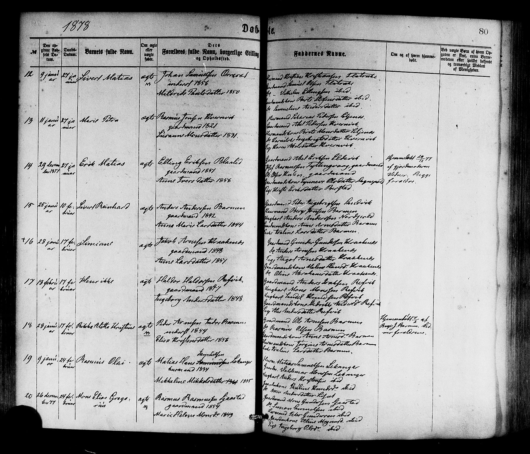 Selje sokneprestembete, SAB/A-99938/H/Ha/Haa/Haaa: Parish register (official) no. A 12, 1870-1880, p. 80