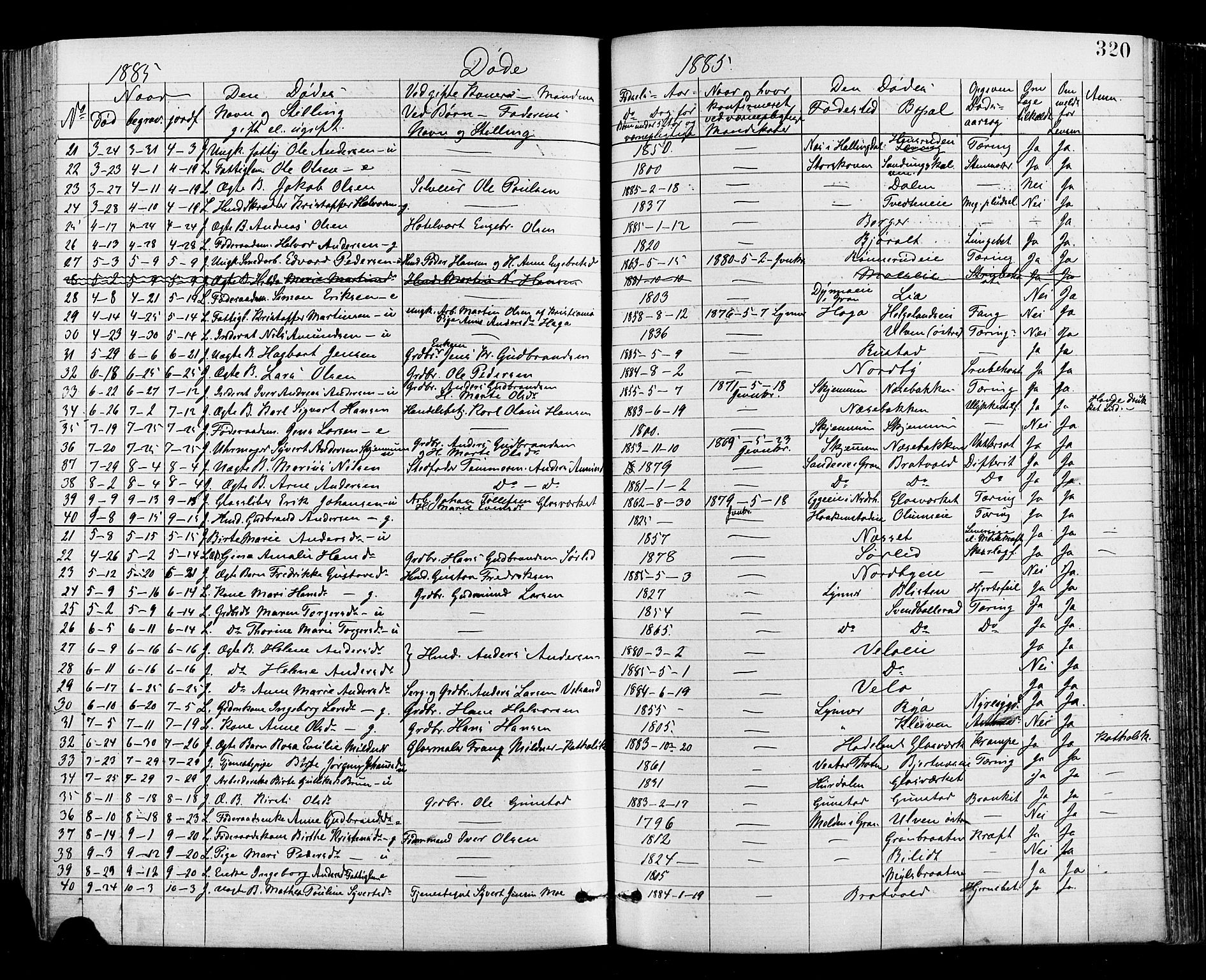 Jevnaker prestekontor, SAH/PREST-116/H/Ha/Haa/L0008: Parish register (official) no. 8, 1877-1890, p. 320