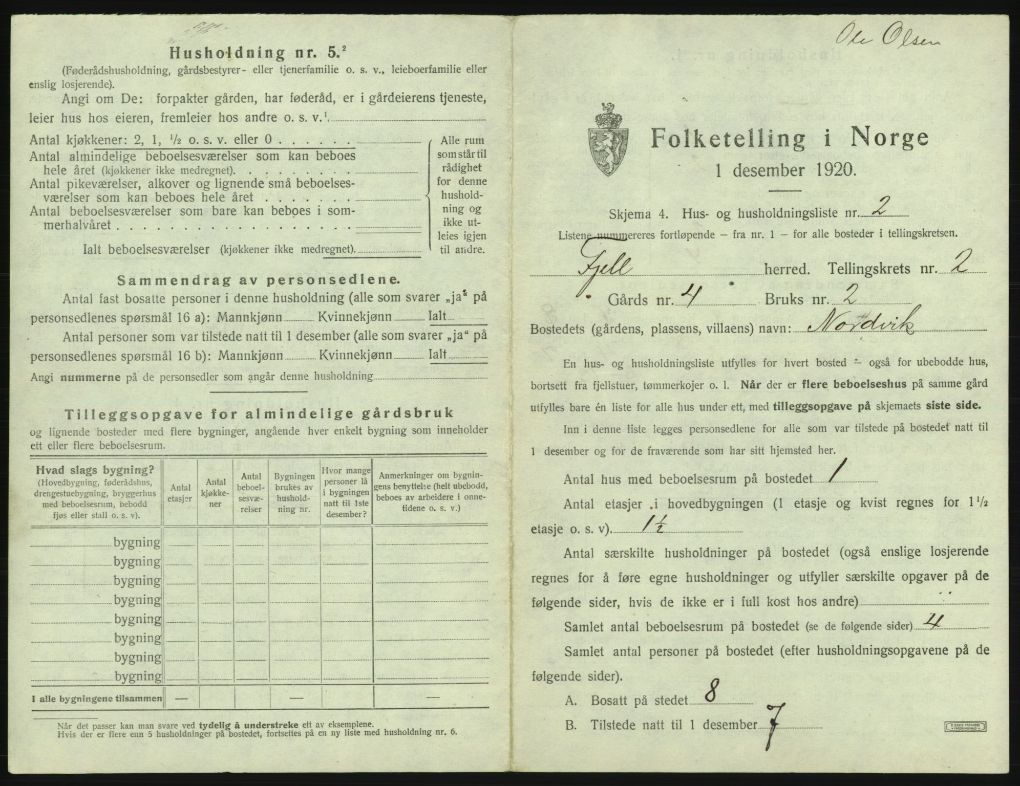 SAB, 1920 census for Fjell, 1920, p. 164