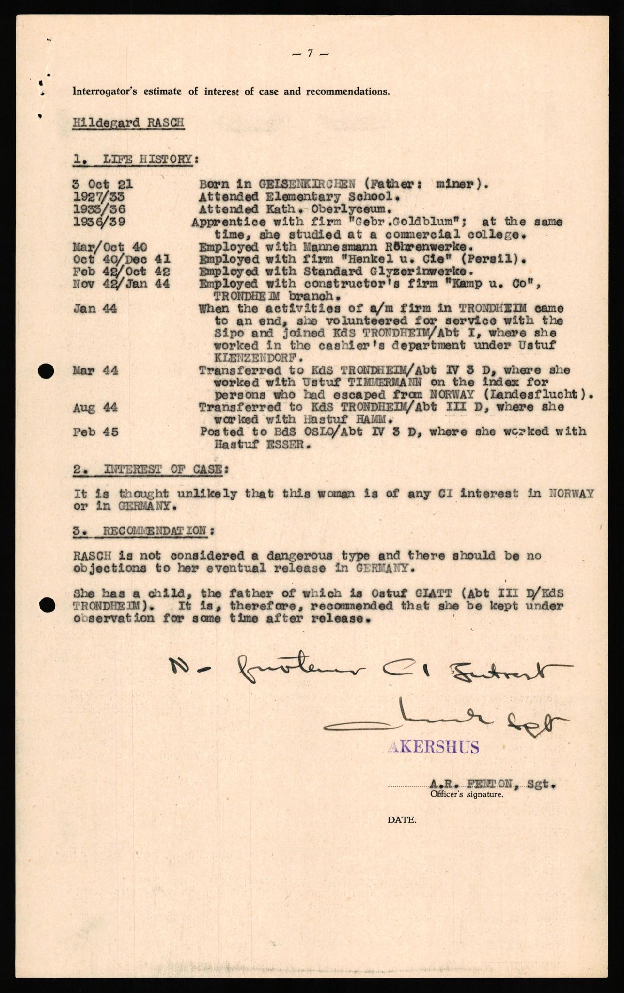 Forsvaret, Forsvarets overkommando II, AV/RA-RAFA-3915/D/Db/L0027: CI Questionaires. Tyske okkupasjonsstyrker i Norge. Tyskere., 1945-1946, p. 25