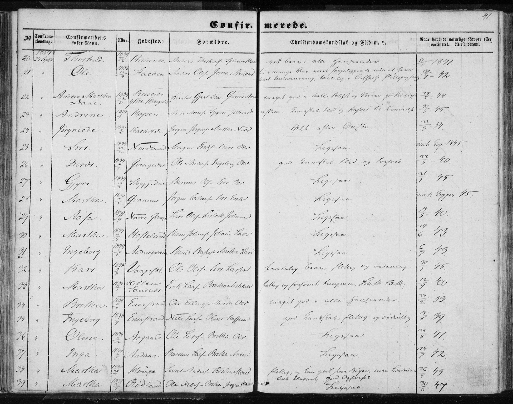 Lindås Sokneprestembete, AV/SAB-A-76701/H/Haa/Haaa/L0013: Parish register (official) no. A 13, 1848-1862, p. 41