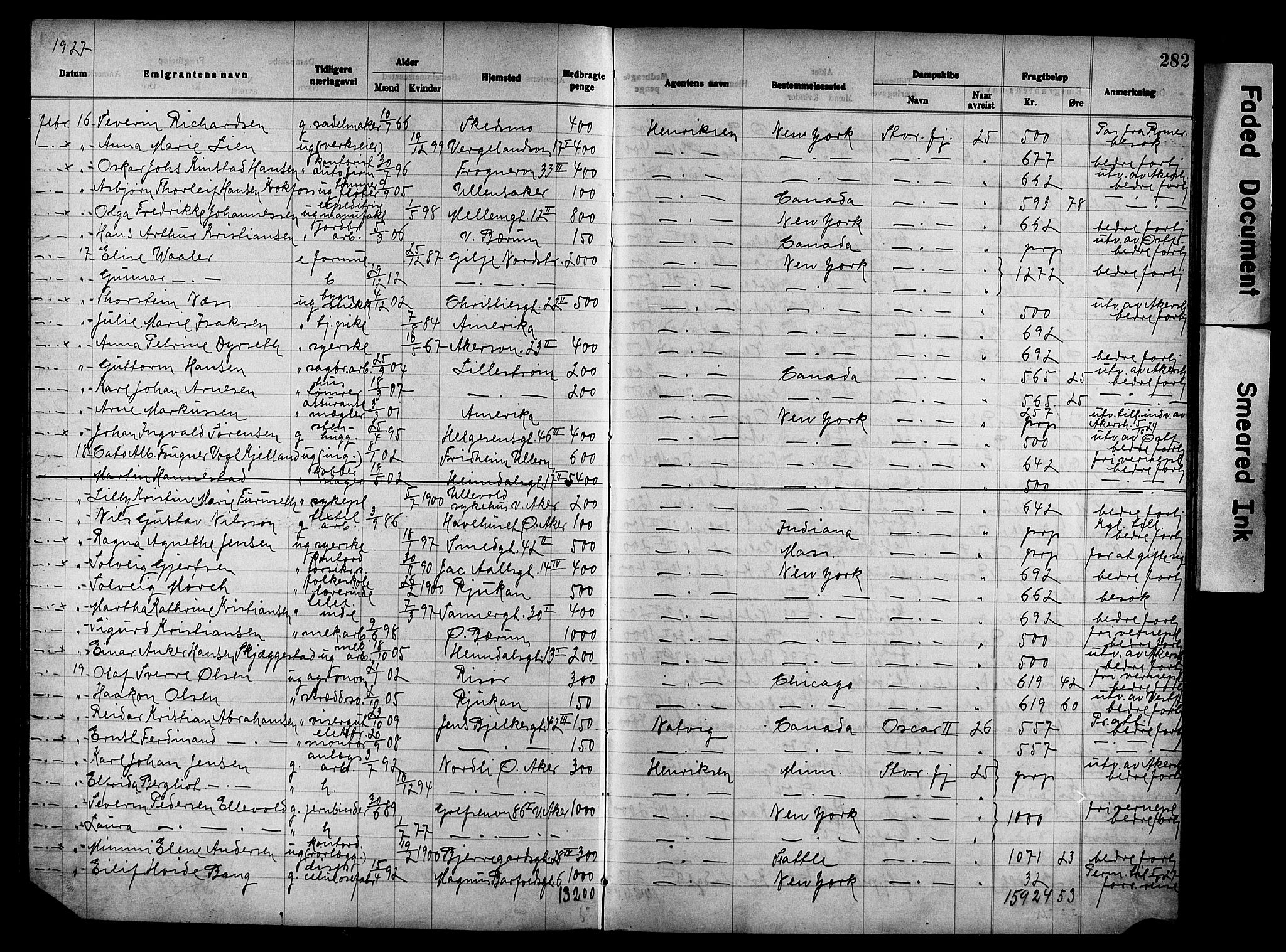 Oslo politidistrikt, AV/SAO-A-10085/E/Ee/Eef/L0035: Emigrantprotokoll, 1923-1927, p. 282