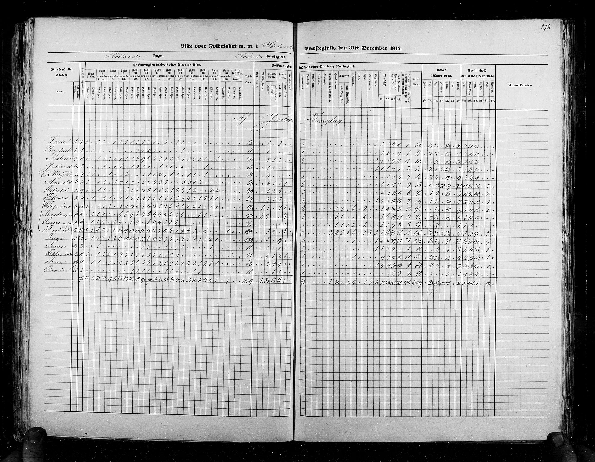 RA, Census 1845, vol. 6: Lister og Mandal amt og Stavanger amt, 1845, p. 276