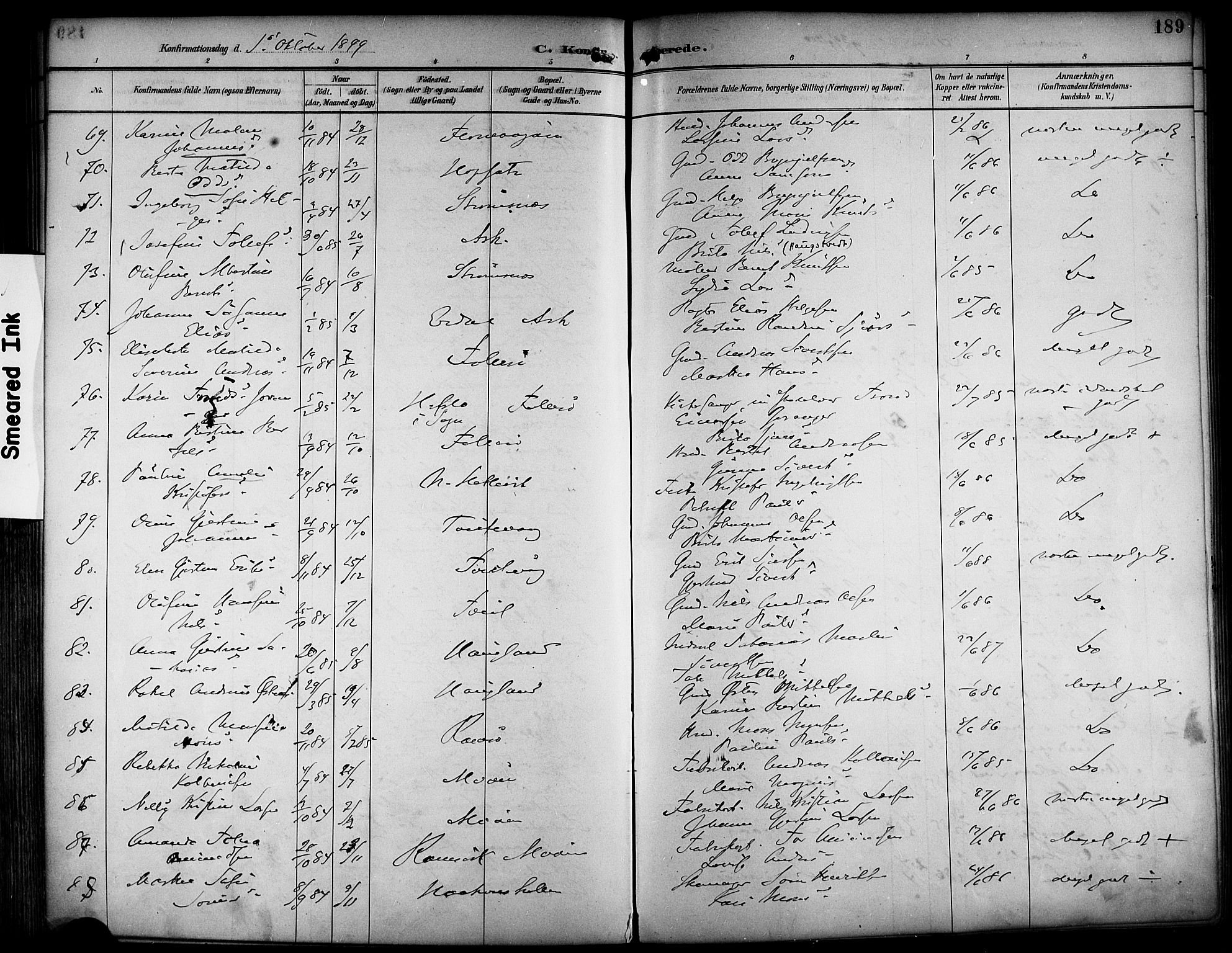 Askøy Sokneprestembete, AV/SAB-A-74101/H/Ha/Haa/Haab/L0002: Parish register (official) no. B 2, 1889-1902, p. 189