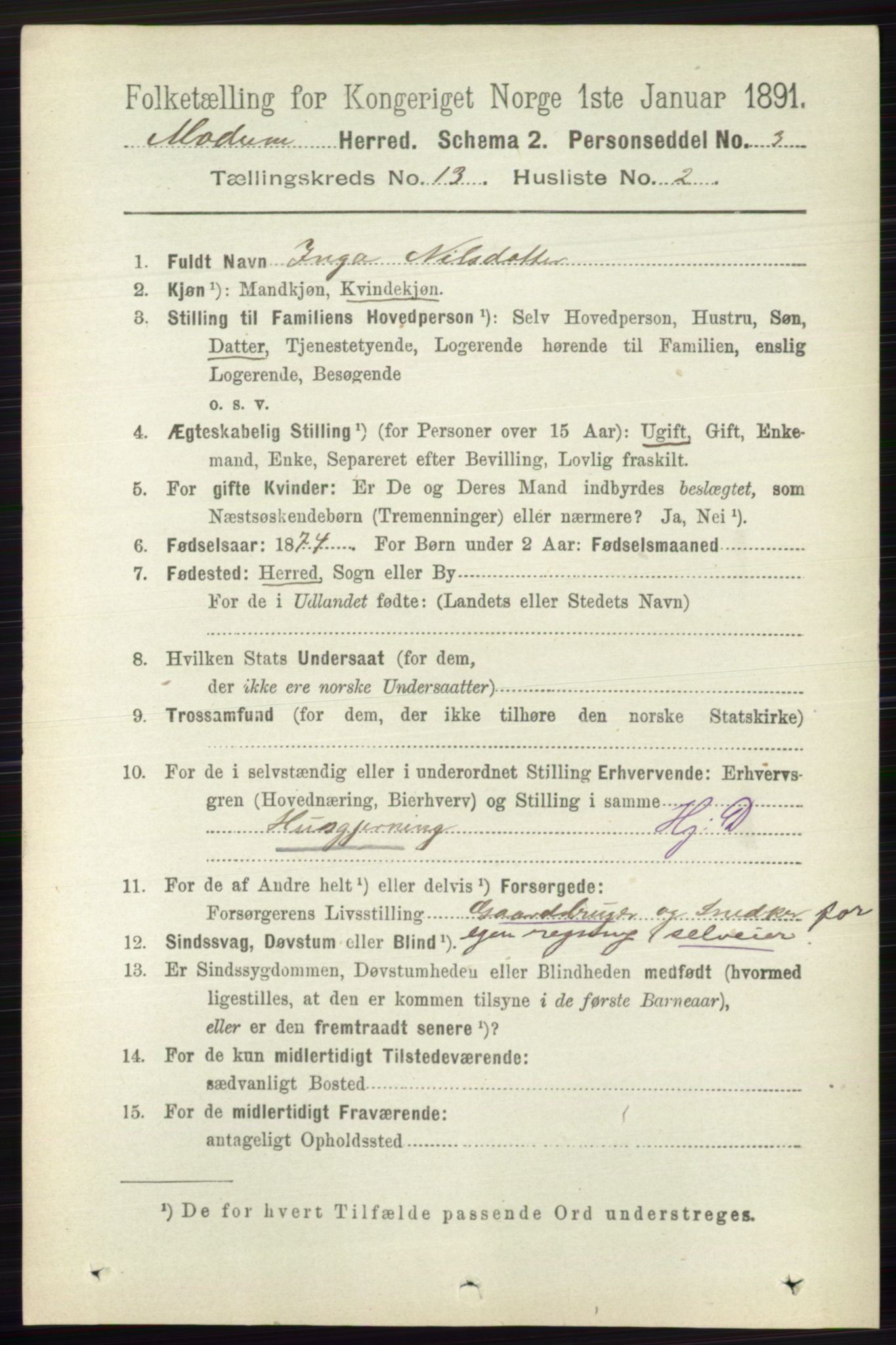 RA, 1891 census for 0623 Modum, 1891, p. 4957