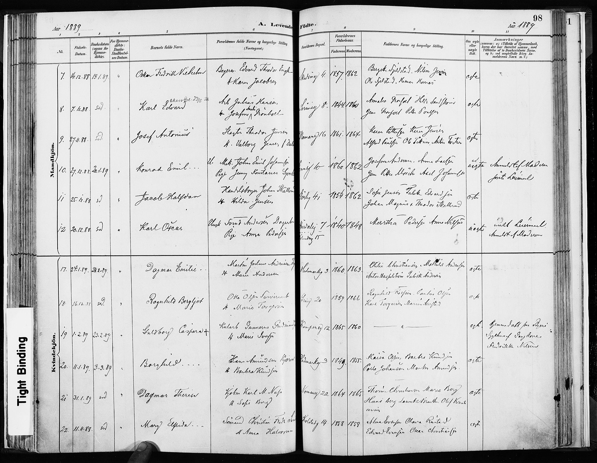 Kampen prestekontor Kirkebøker, AV/SAO-A-10853/F/Fa/L0003: Parish register (official) no. I 3, 1886-1892, p. 98