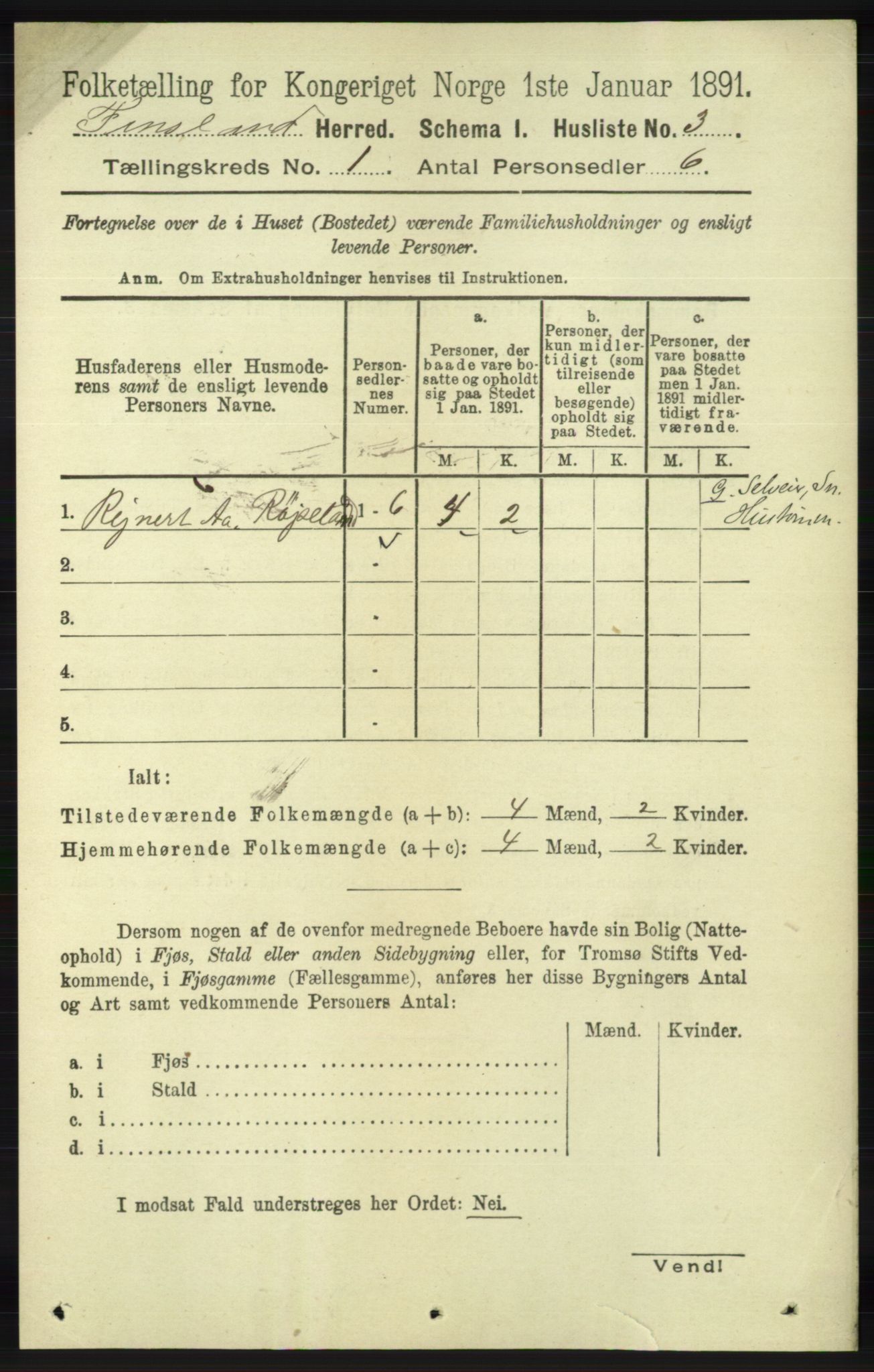 RA, 1891 census for 1023 Finsland, 1891, p. 17