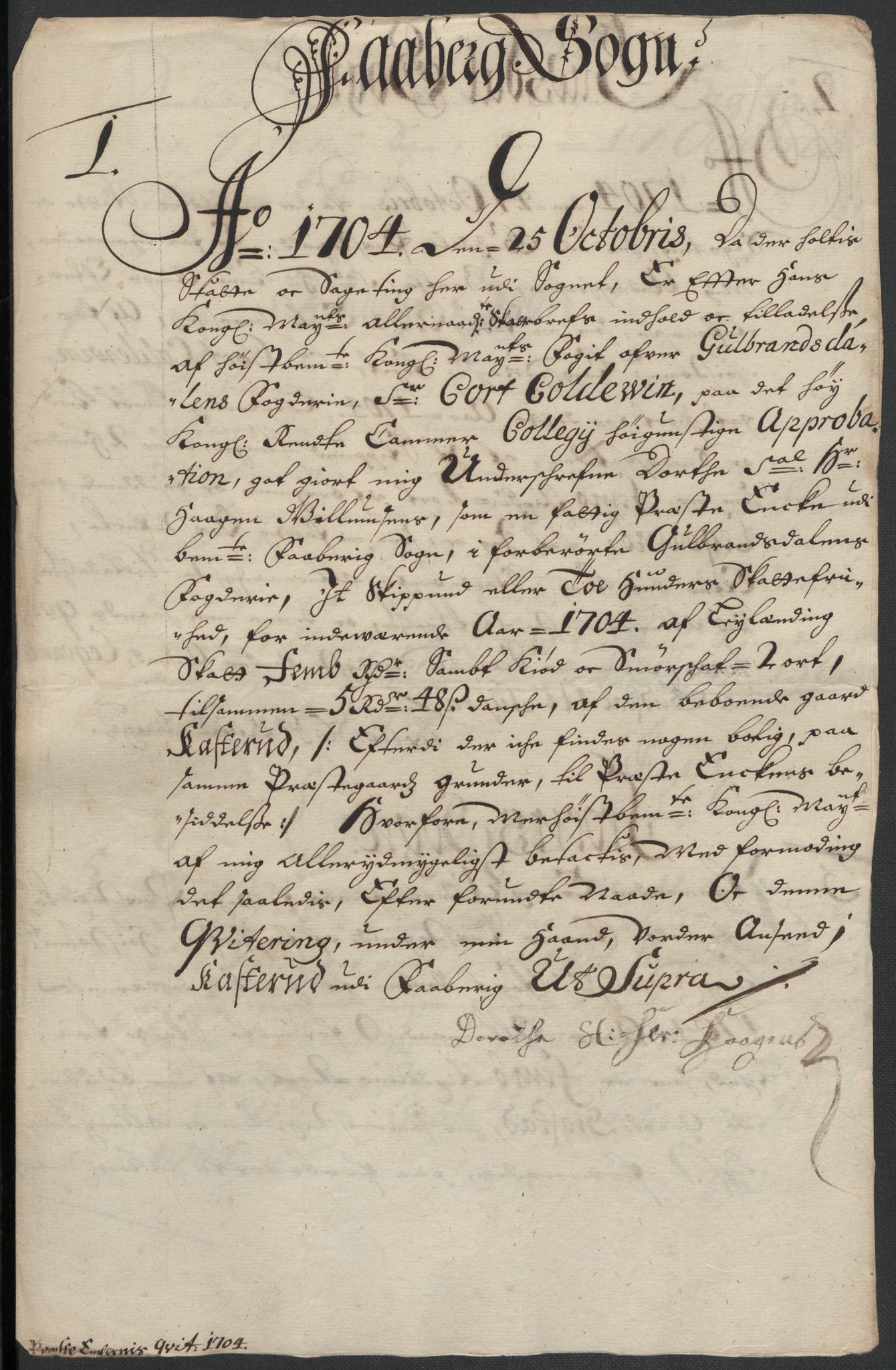 Rentekammeret inntil 1814, Reviderte regnskaper, Fogderegnskap, AV/RA-EA-4092/R17/L1177: Fogderegnskap Gudbrandsdal, 1704, p. 143