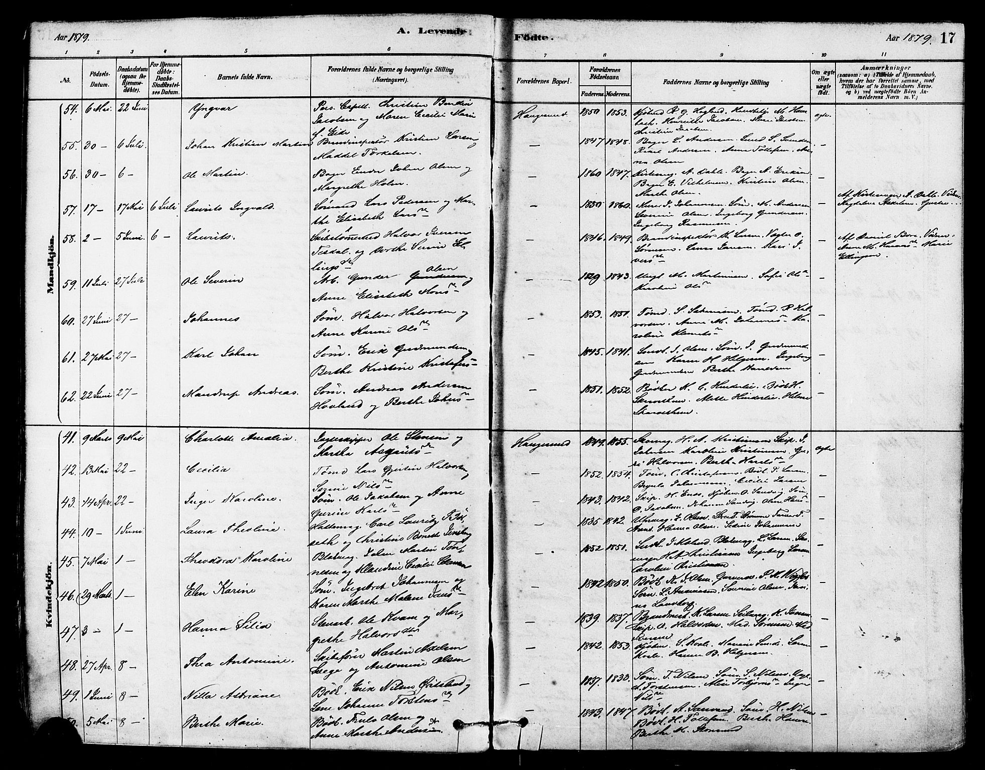 Haugesund sokneprestkontor, AV/SAST-A -101863/H/Ha/Haa/L0001: Parish register (official) no. A 1, 1878-1885, p. 17