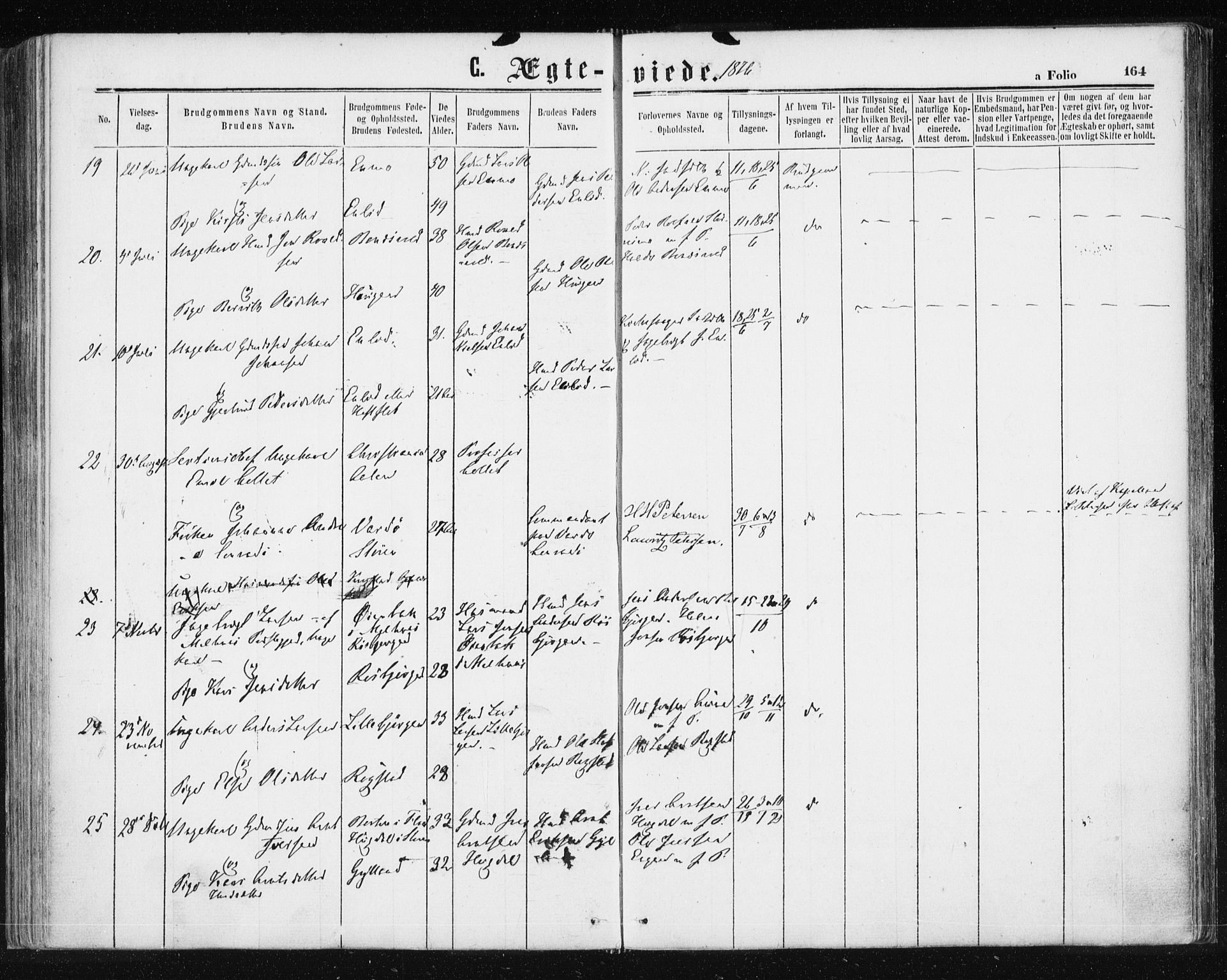 Ministerialprotokoller, klokkerbøker og fødselsregistre - Sør-Trøndelag, SAT/A-1456/687/L1001: Parish register (official) no. 687A07, 1863-1878, p. 164