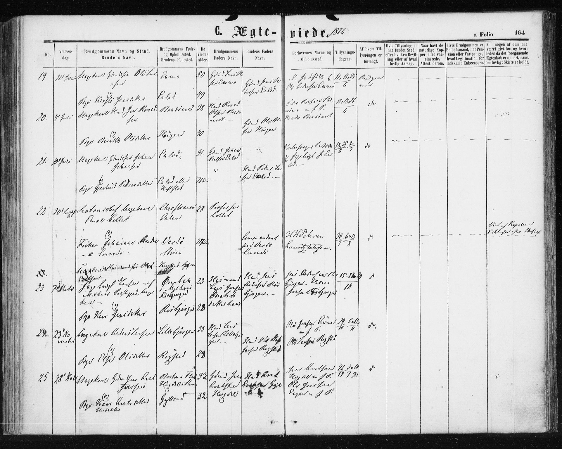 Ministerialprotokoller, klokkerbøker og fødselsregistre - Sør-Trøndelag, AV/SAT-A-1456/687/L1001: Parish register (official) no. 687A07, 1863-1878, p. 164