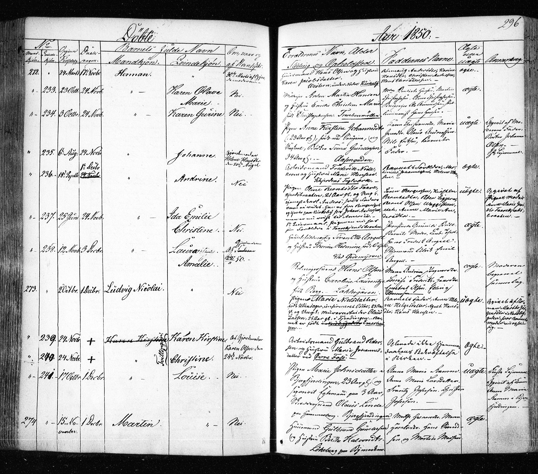 Aker prestekontor kirkebøker, SAO/A-10861/F/L0019: Parish register (official) no. 19, 1842-1852, p. 296