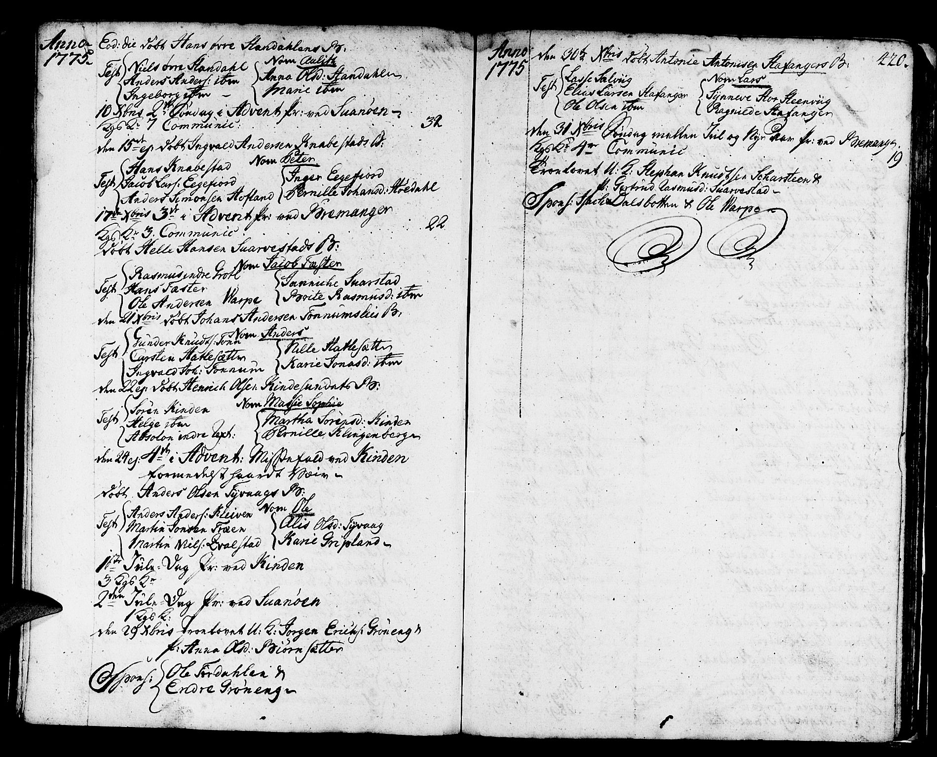 Kinn sokneprestembete, AV/SAB-A-80801/H/Haa/Haaa/L0002: Parish register (official) no. A 2, 1729-1785, p. 420